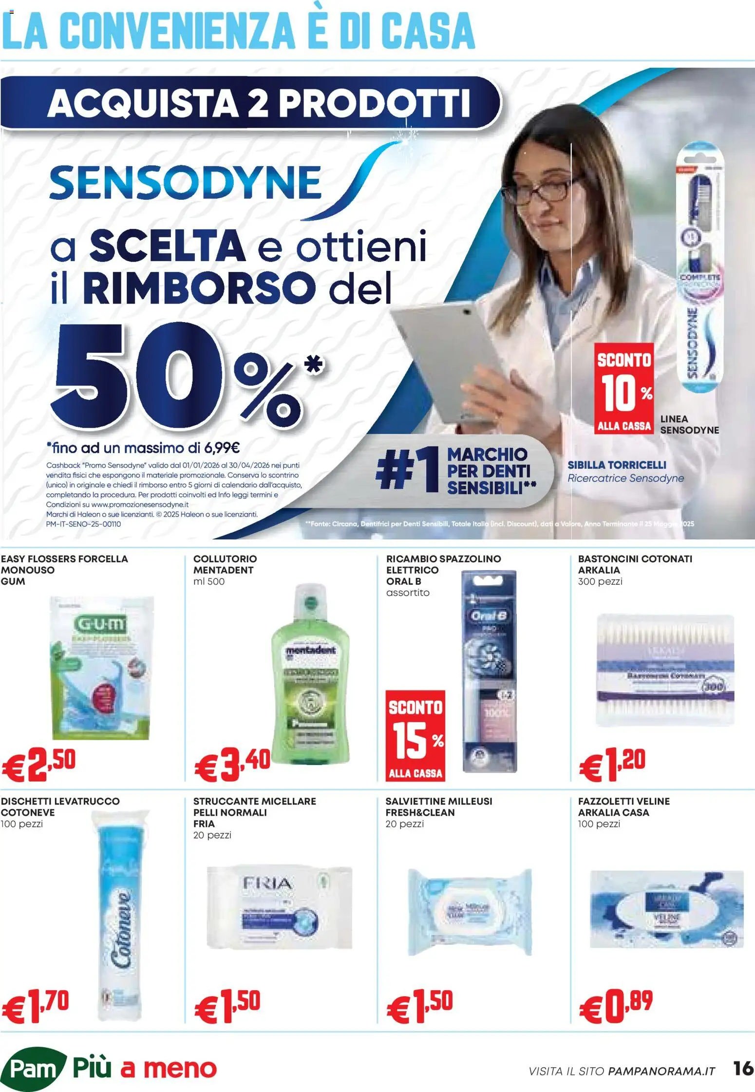 Volantino PAM del 26.02.2026 | Pagina: 16 | Prodotti: Struccante, Spazzolino, Collutorio, Fazzoletti