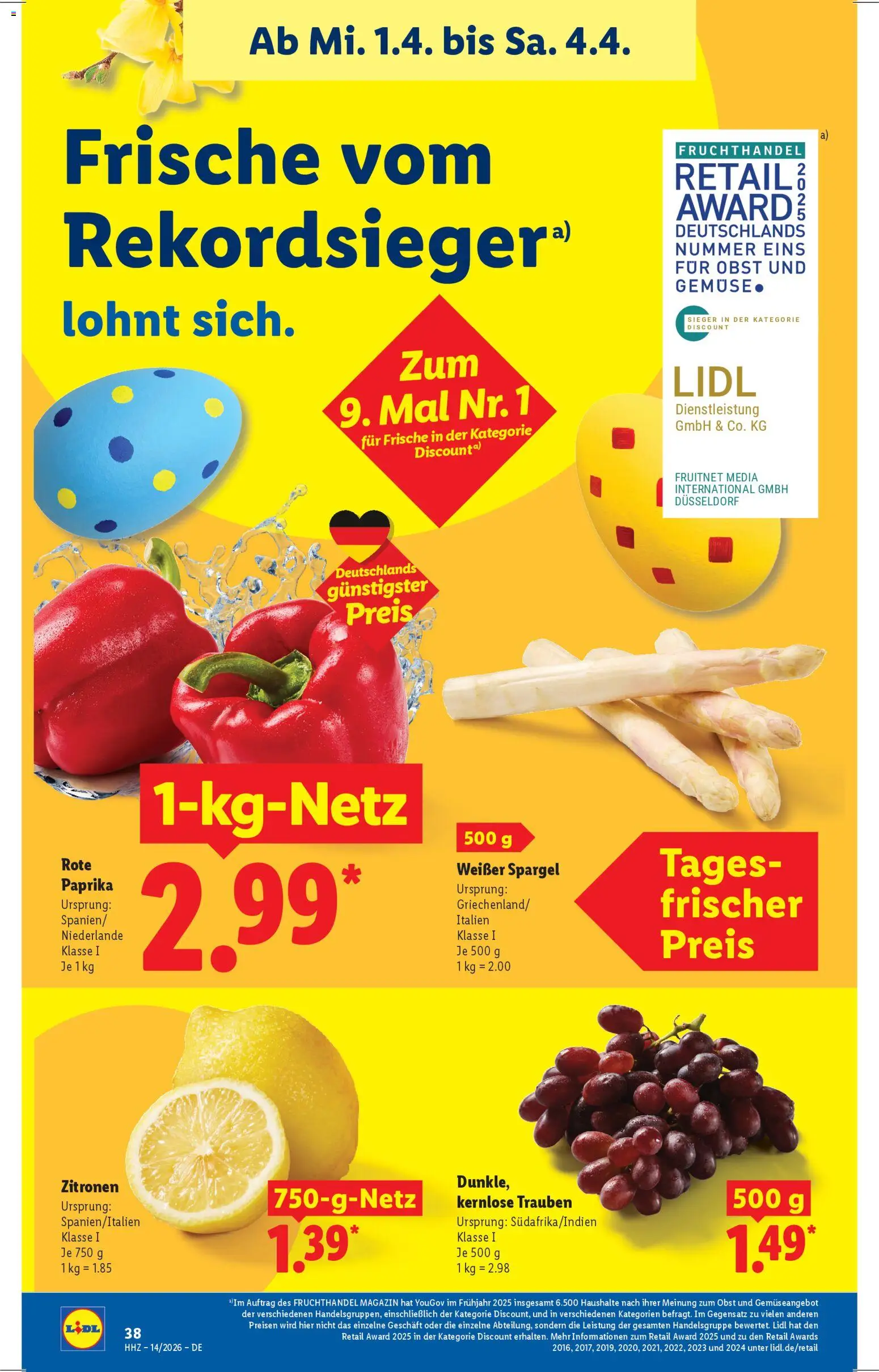 Lidl Prospekt – gültig ab 30.03.2026 | Seite: 62 | Produkte: Spargel, Gemüse, Paprika, Zitronen
