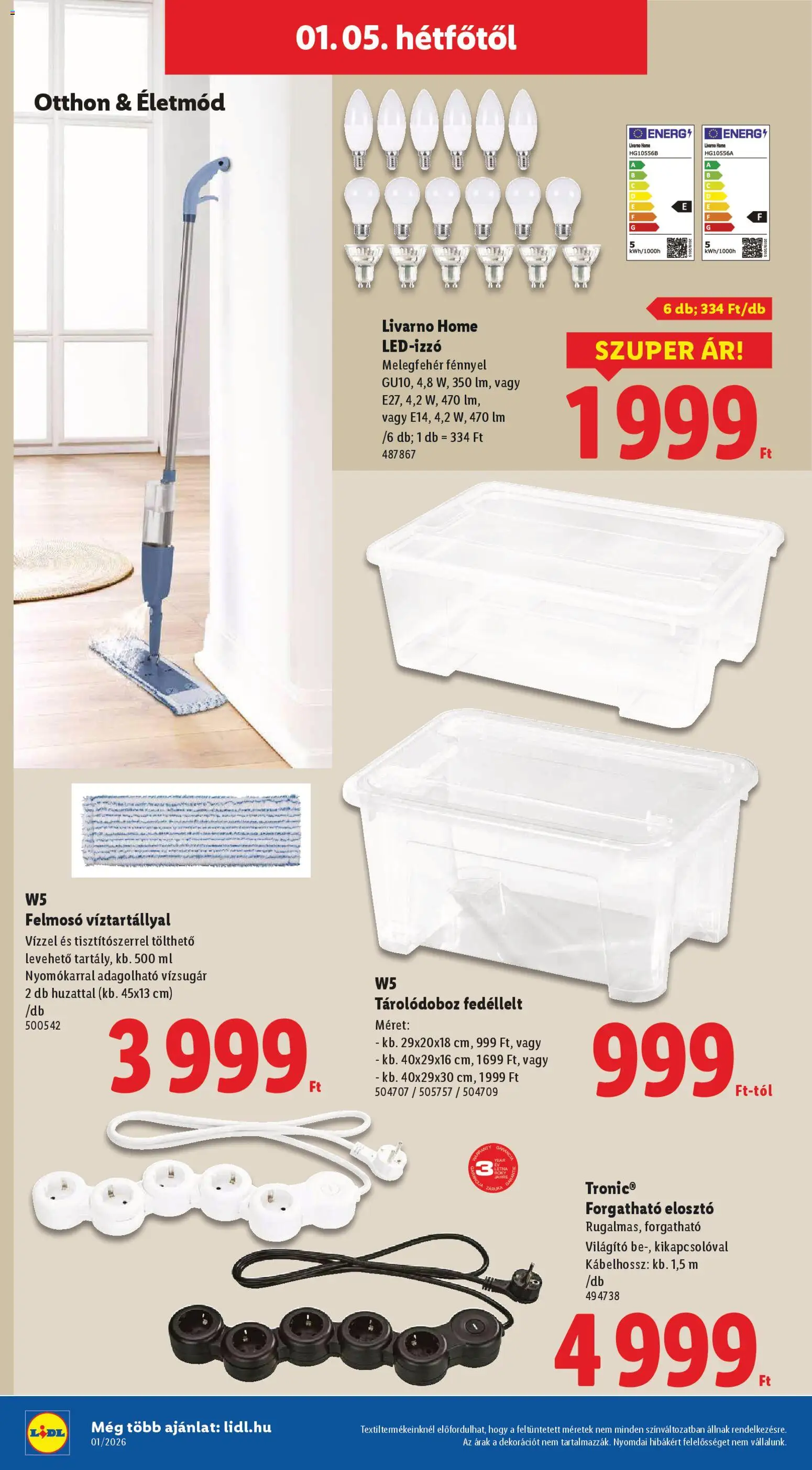 Lidl akciós ujság - amely érvényes a következő dátumtól: 02.01.2026 | Oldal: 42 | Termékek: Led-izzó, Felmosó, Tárolódoboz