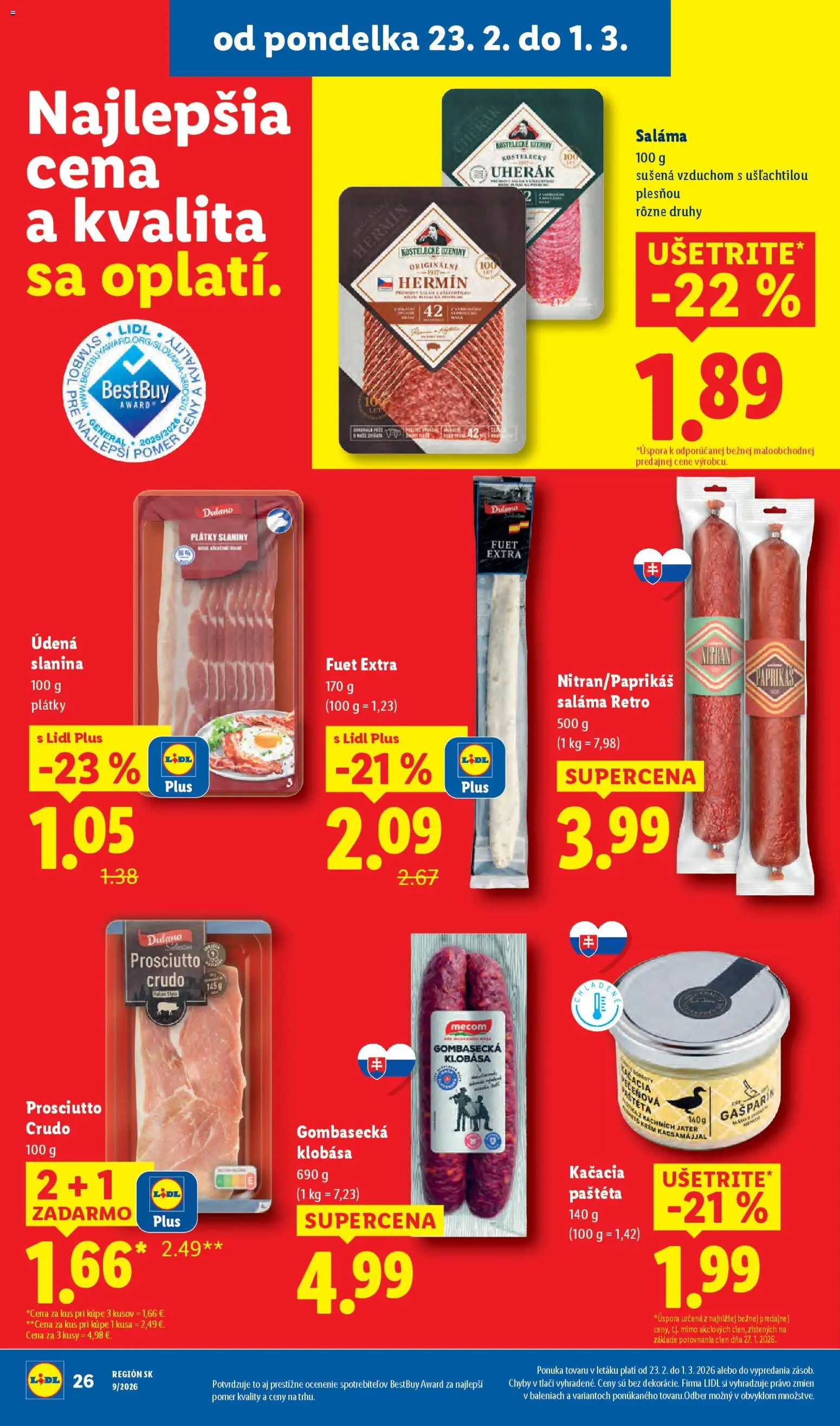 Nové Lidl akcie – leták je platný od 23.02.2026 | Strana: 32 | Produkty: Saláma, Slanina, Klobása, Krém