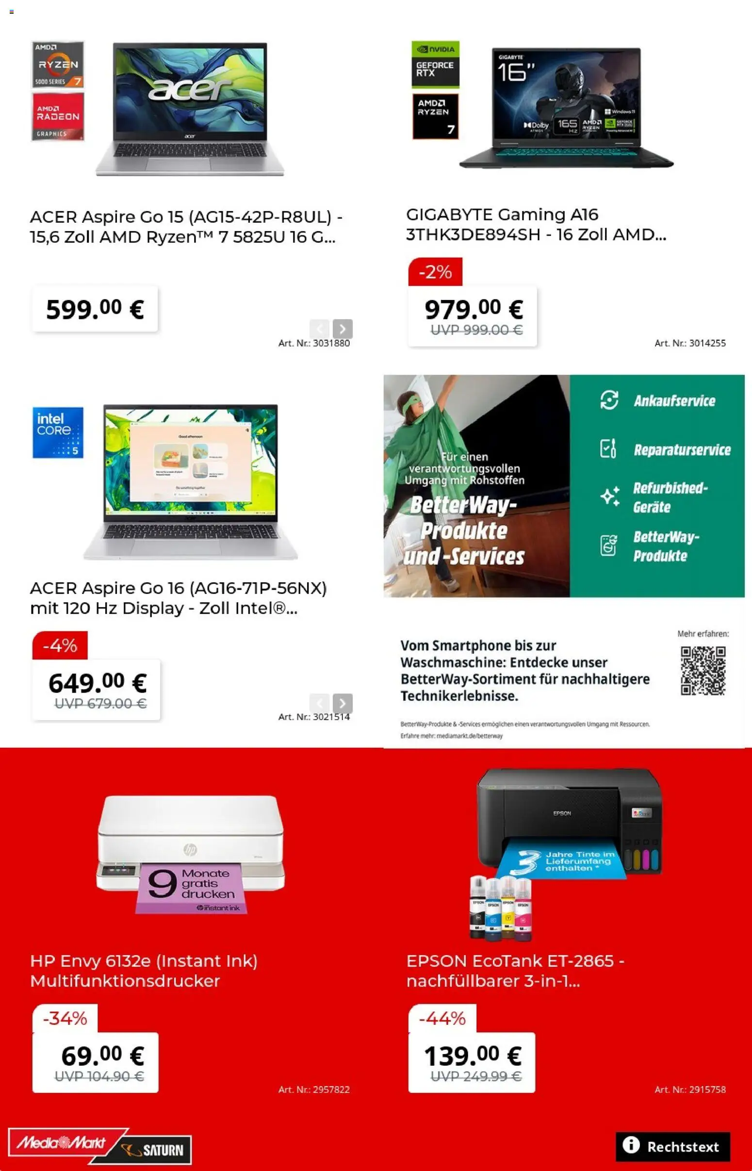 Media Markt Prospekt 	 – gültig ab 23.03.2026 | Seite: 6 | Produkte: HP, Epson, Waschmaschine, Smartphone