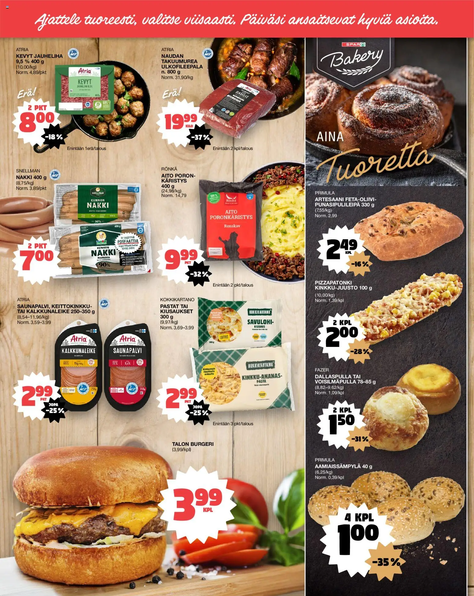 Tokmanni - EUROSPAR – voimassa 19.12.2026 alkaen | Sivu: 2 | Tuotteet: Jauheliha, Makkara, Savulohi, Pasta