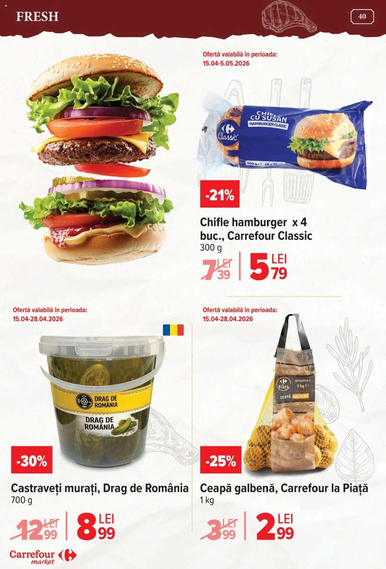 Noul catalog Carrefour – valabil de la 15.04.2026 | Pagină: 41 | Produse: Ceapă galbenă, Castraveți, Ceapă