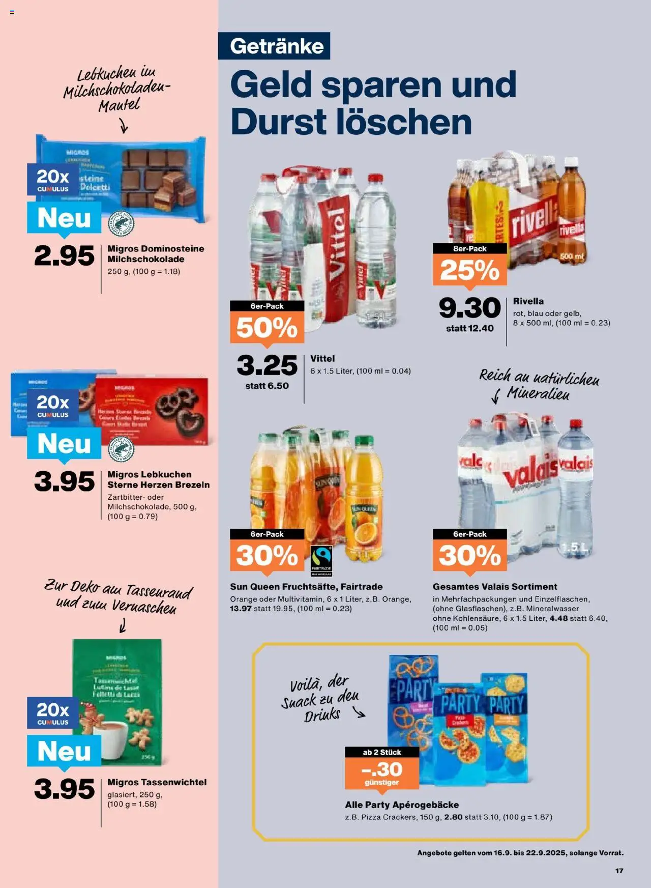 Migros Aktionen – gültig ab 16.09.2025 | Seite: 17 | Produkte: Mineralwasser, Mantel, Pizza