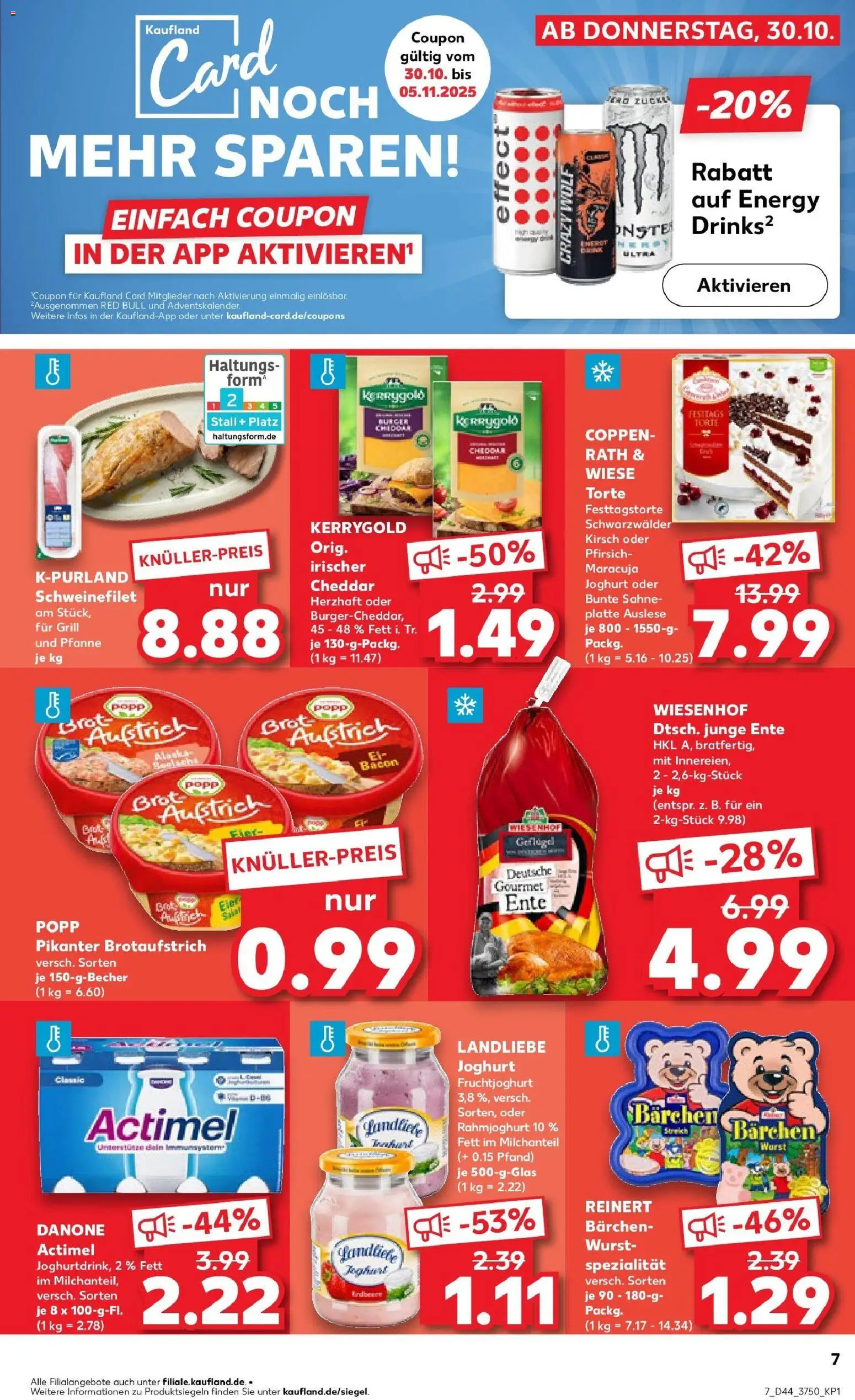 Kaufland prospekt Zeulenroda	 – gültig ab 30.10.2025 | Seite: 7 | Produkte: Red bull, Burger, Pfirsich, Landliebe joghurt