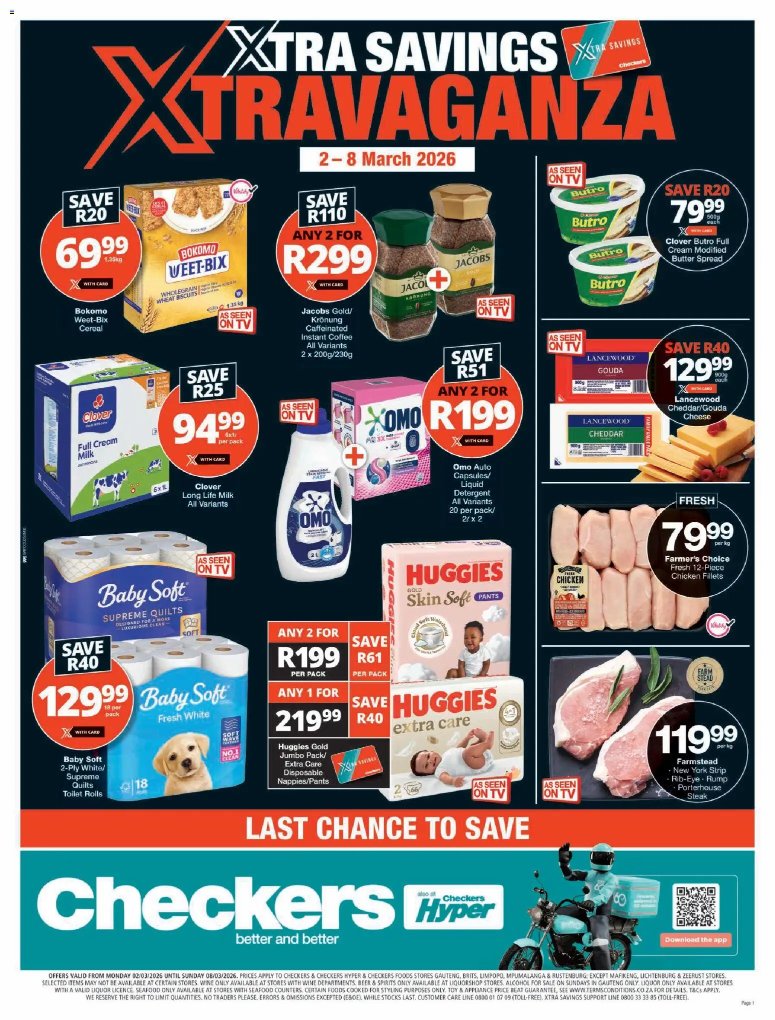New Checkers catalogue – valid from 02.03.2026 | Page: 1 | Products: Milk, Cheese, Coffee, Detergent