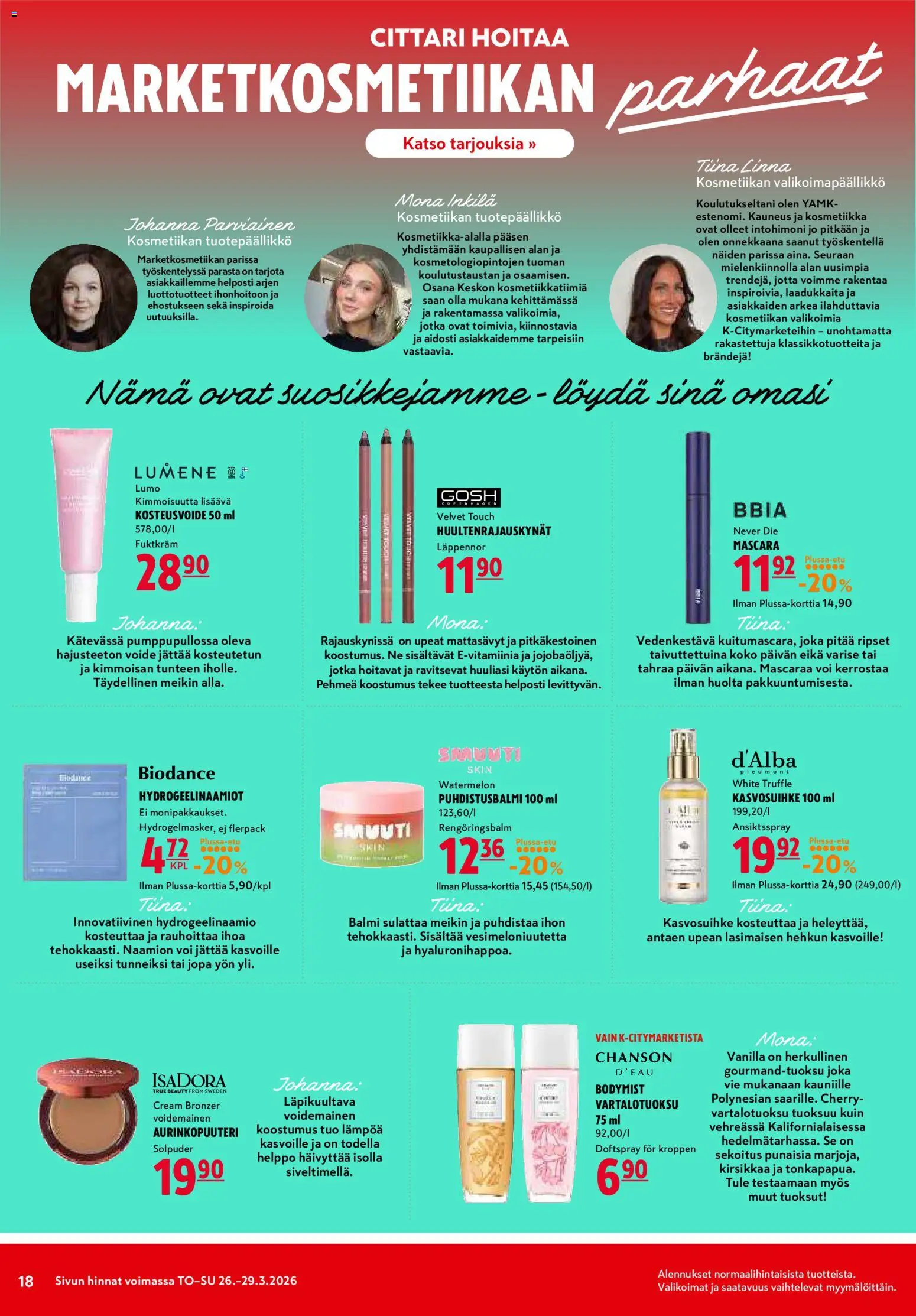 K-Citymarket tarjoukset – voimassa 26.03.2026 alkaen | Sivu: 18 | Tuotteet: Aurinkopuuteri, Bronzer, Voi