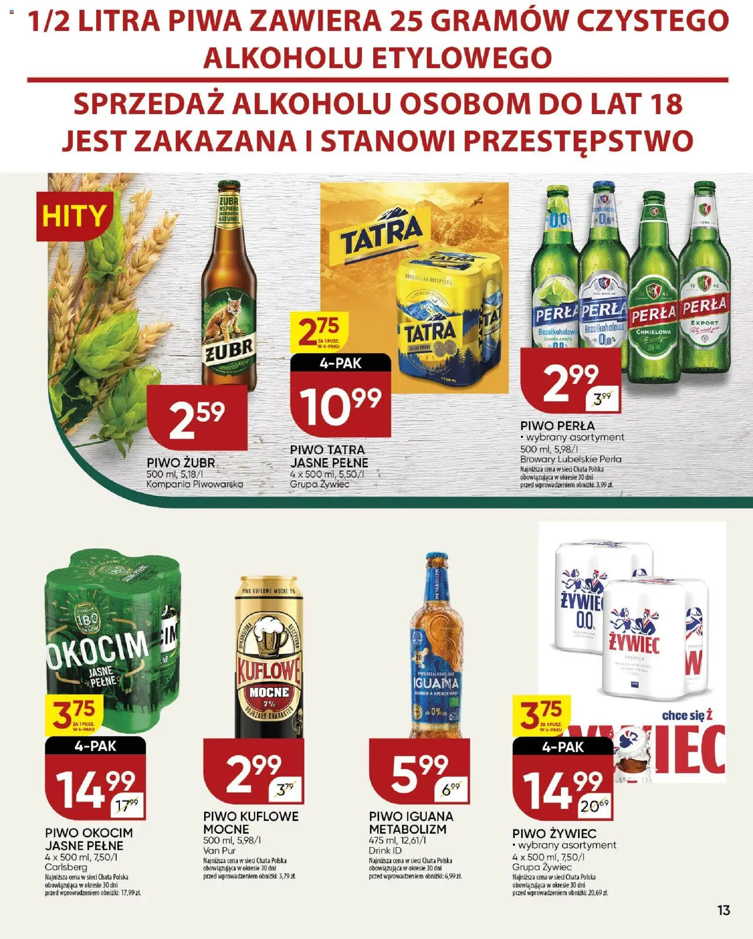 Chata Polska Gazetka od 29.01.2026 | Strona: 13 | Produkty: Limonka, Mięta, Piwo perła, Piwo