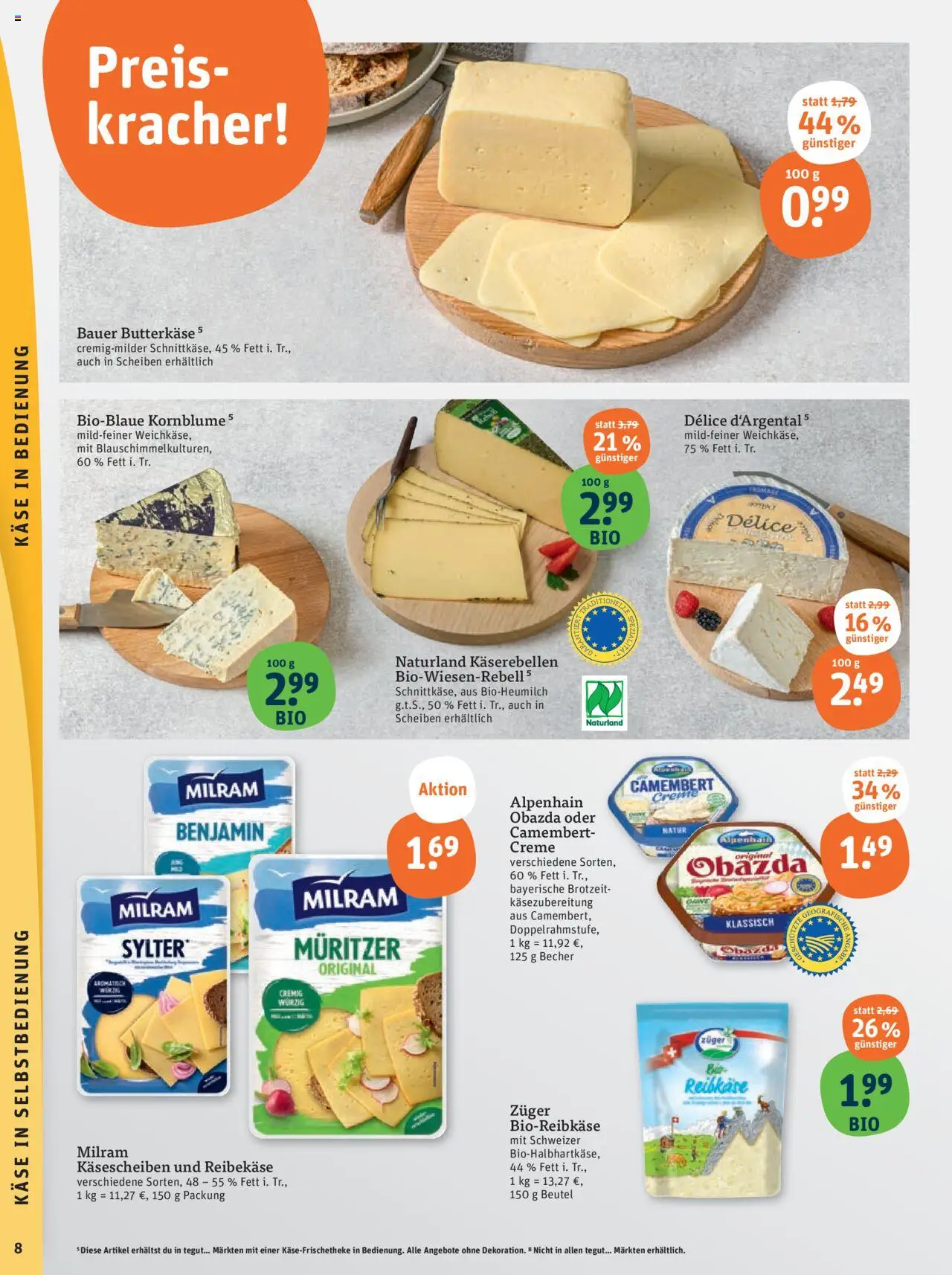 Tegut - Baden-Württemberg - gültig ab dem 28.07.2025 | Seite: 10 | Produkte: Käse, Creme, Milram, Reibekase