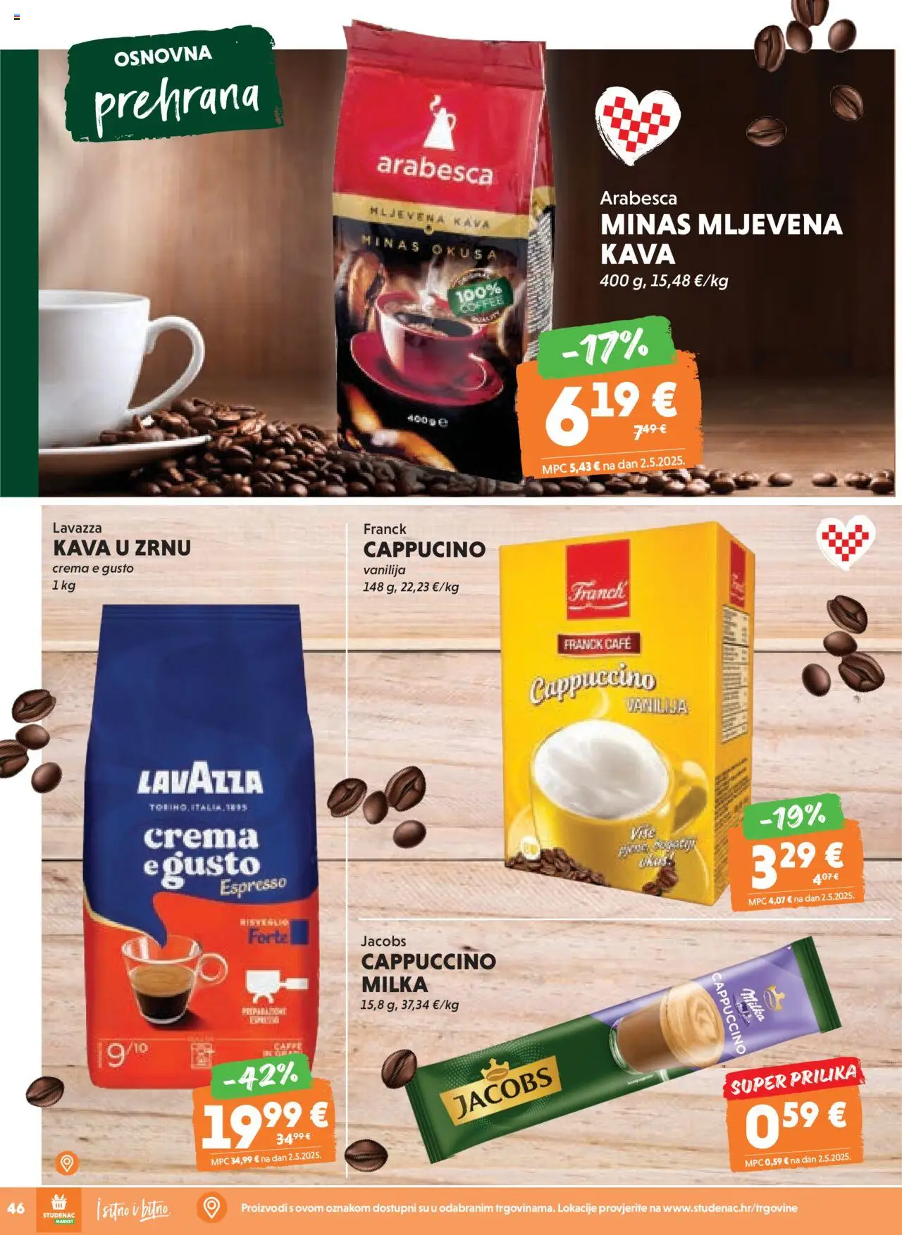 Studenac katalog | vrijedi od 13.08.2025 | Stranica: 46 | Proizvodi: Kava u zrnu, Kava, Arabesca, Milka