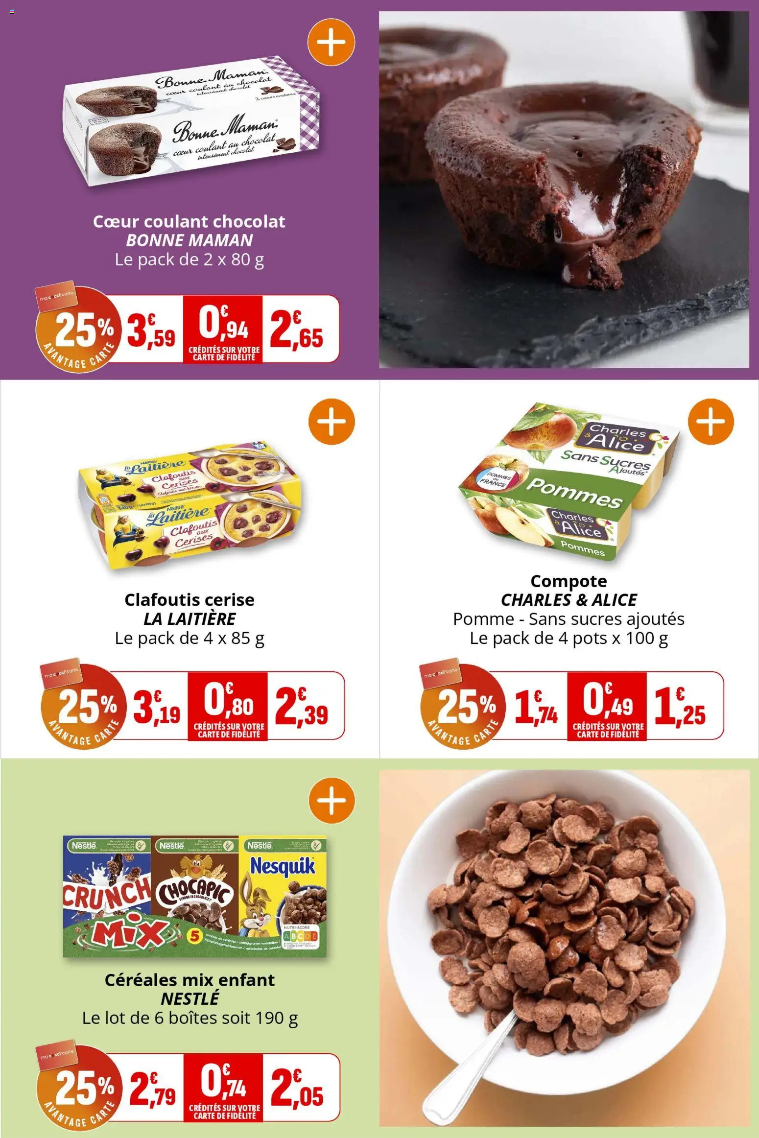 {H1} | Page: 15 | Produits: Pomme, Cerises, Chocolat, Céréales