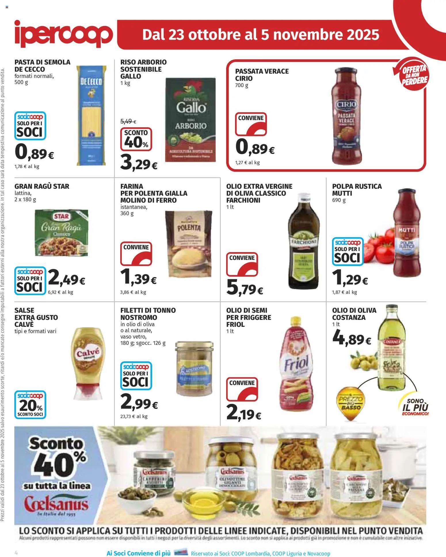 Volantino Ipercoop del 23.10.2025 | Pagina: 4 | Prodotti: Farina, Pasta, Data, Olio extra vergine