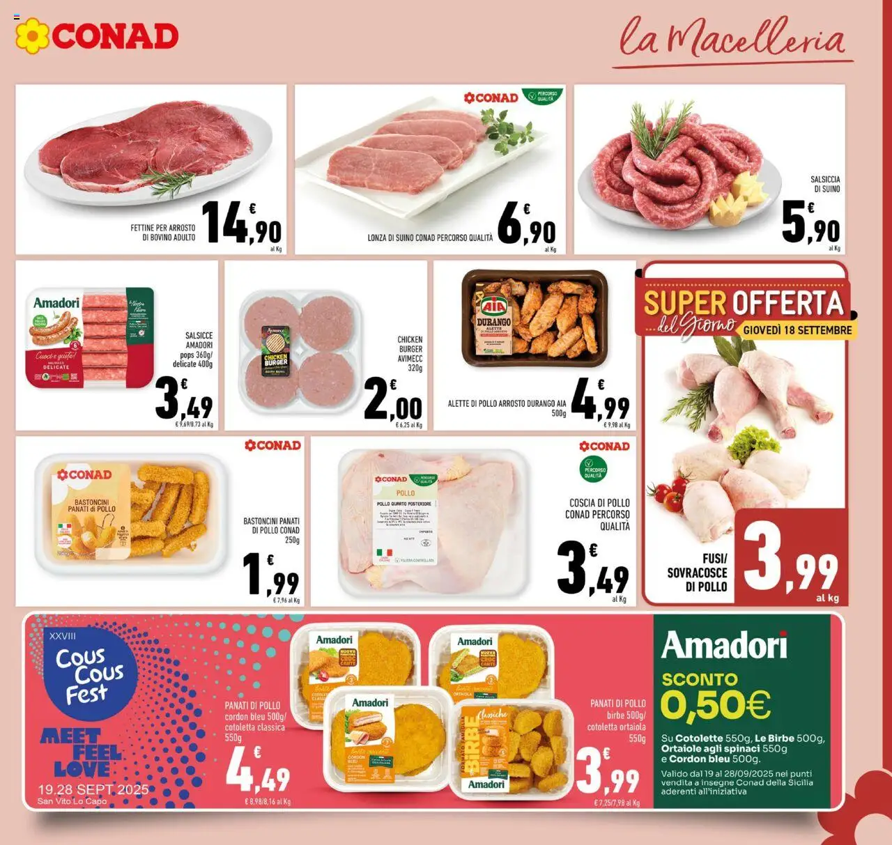 Volantino Conad del 10.09.2025 | Pagina: 5 | Prodotti: Arrosto, Suino, Salsiccia, Spinaci
