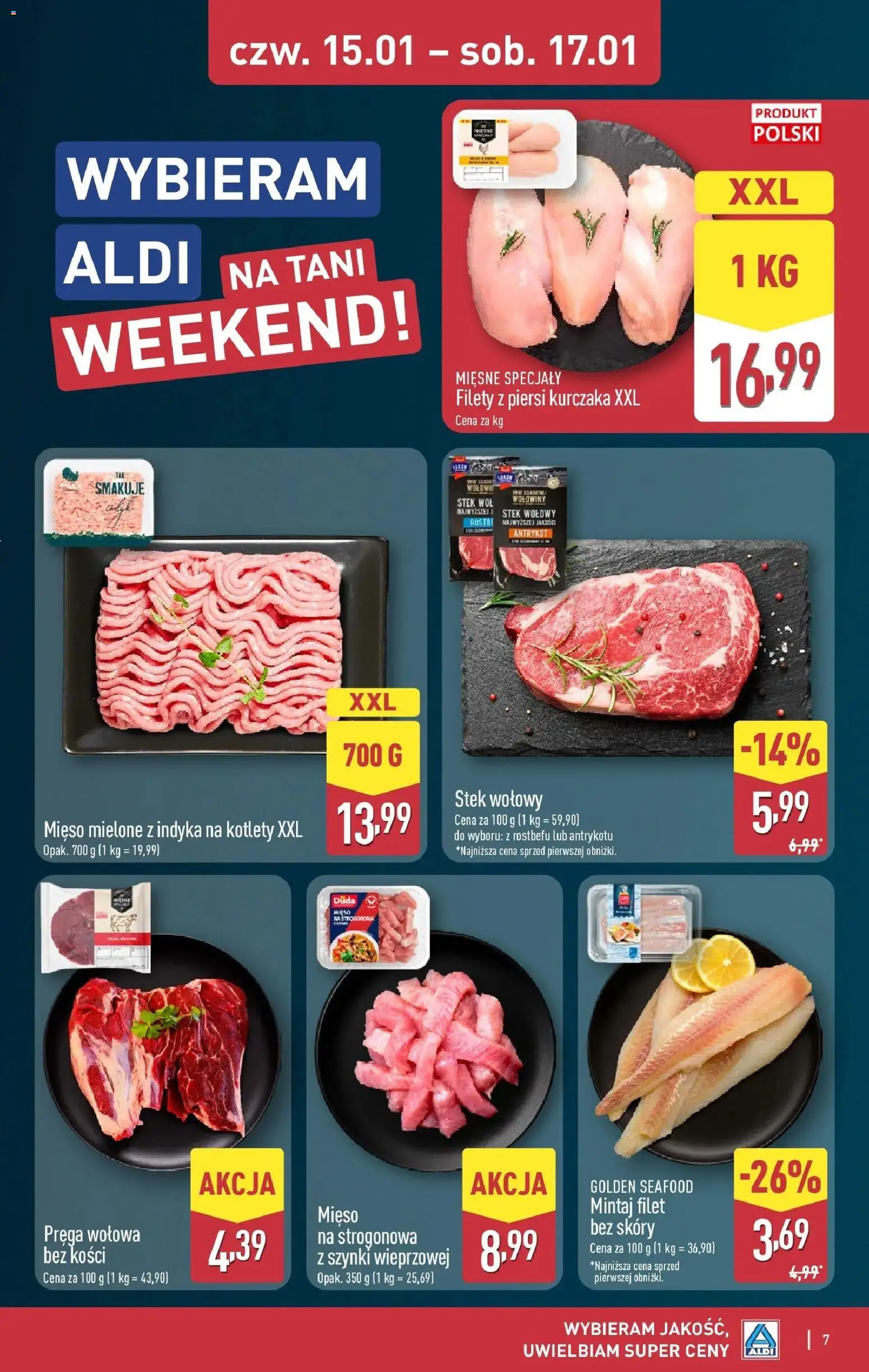 Aldi Gazetka - Okazje na weekend od 15.01.2026 | Strona: 7 | Produkty: Piersi, Mięso, Mintaj, Kotlety