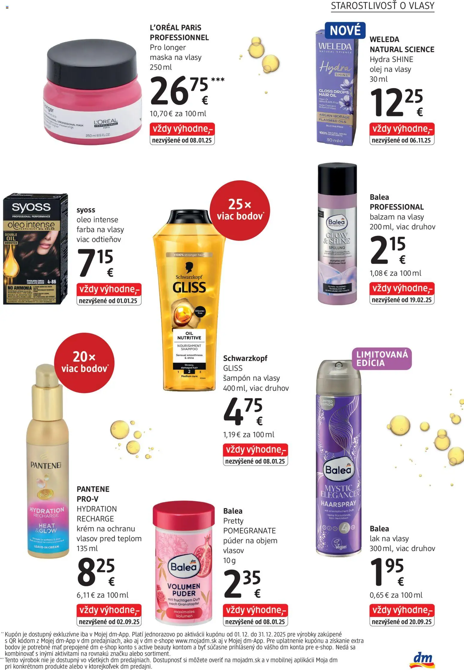 Nové dm drogerie akcie – leták je platný od 01.12.2025 | Strana: 19 | Produkty: Púder, Šampón, Olej na vlasy, Maska