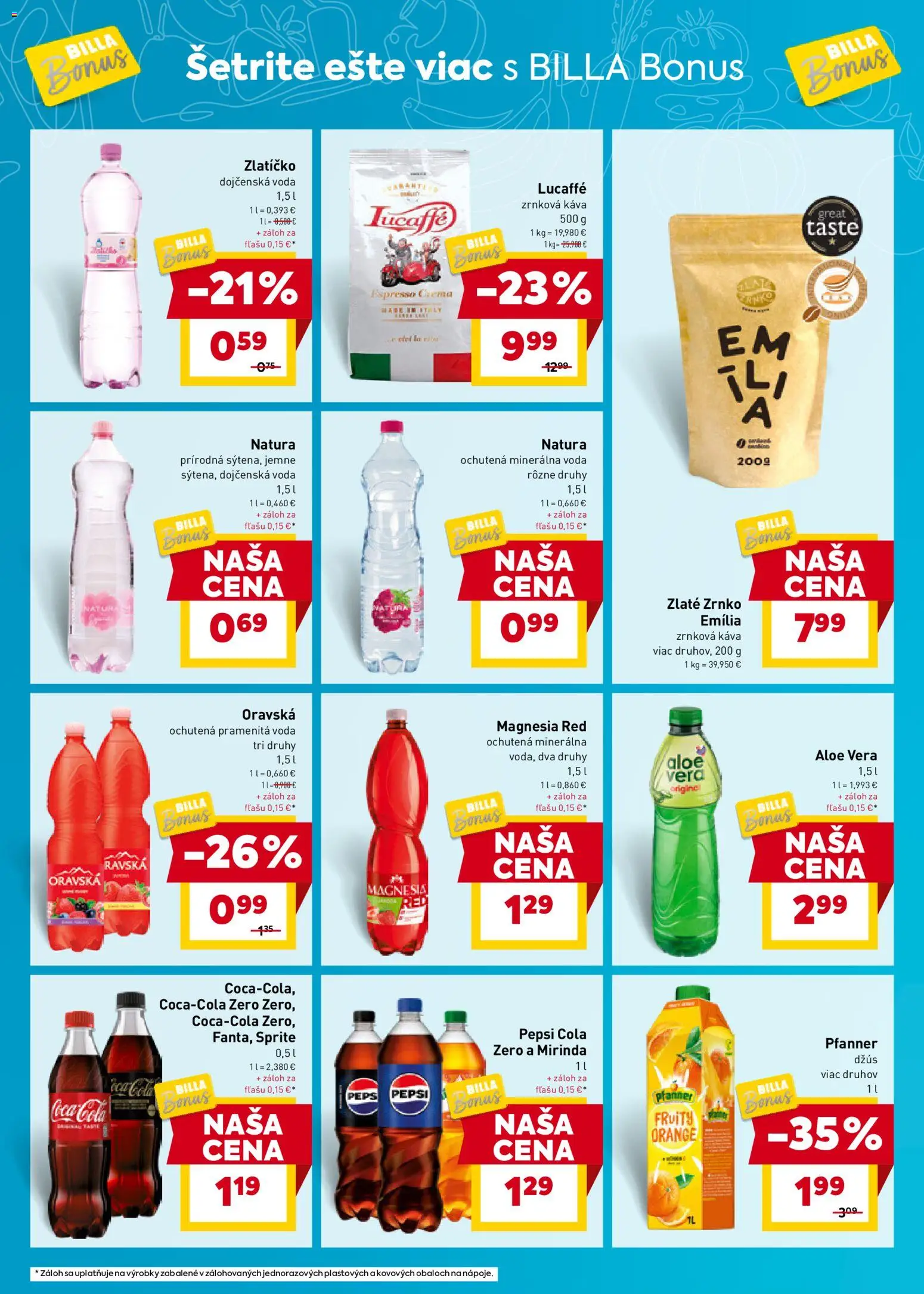 Nové Billa akcie – leták je platný od 18.02.2026 | Strana: 6 | Produkty: Sprite, Pepsi, Minerálna voda, Zrnková káva