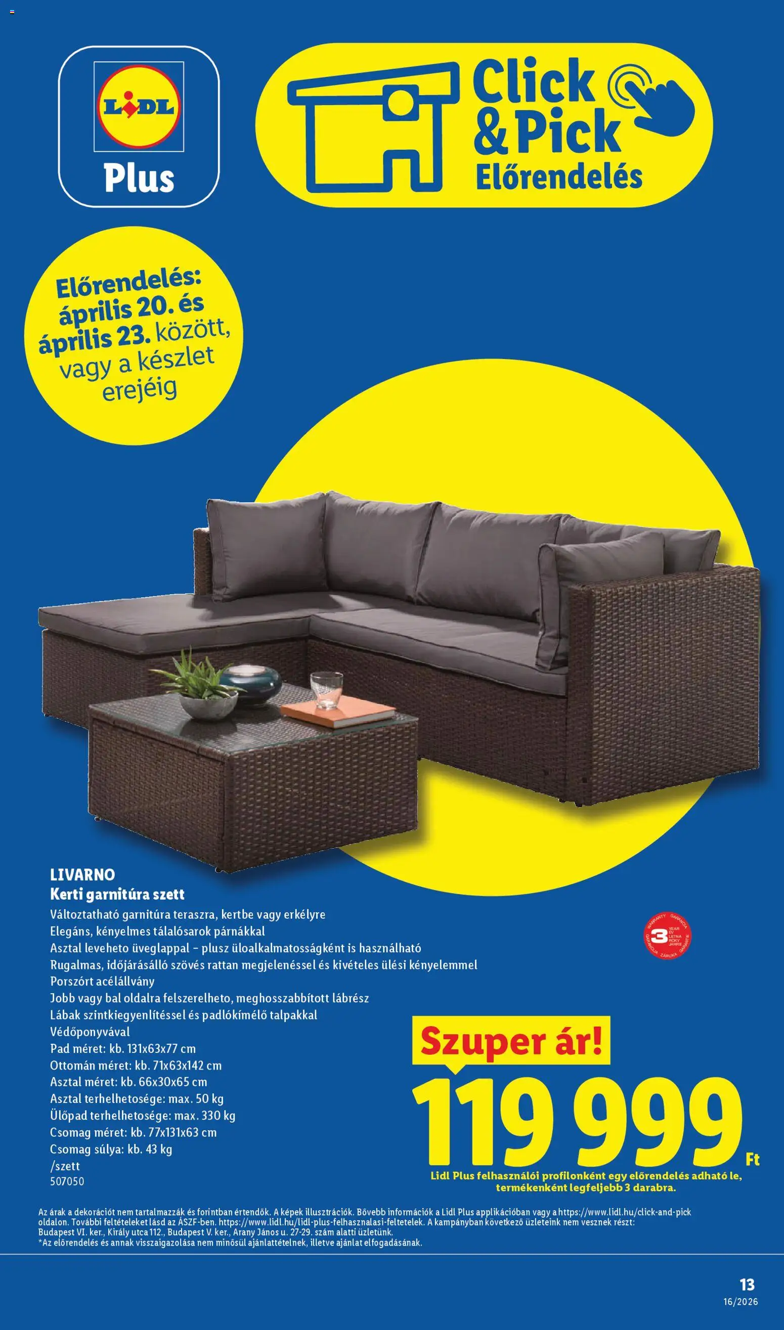 Lidl akciós ujság - amely érvényes a következő dátumtól: 16.04.2026 | Oldal: 13 | Termékek: Pick, Ülőpad, Asztal