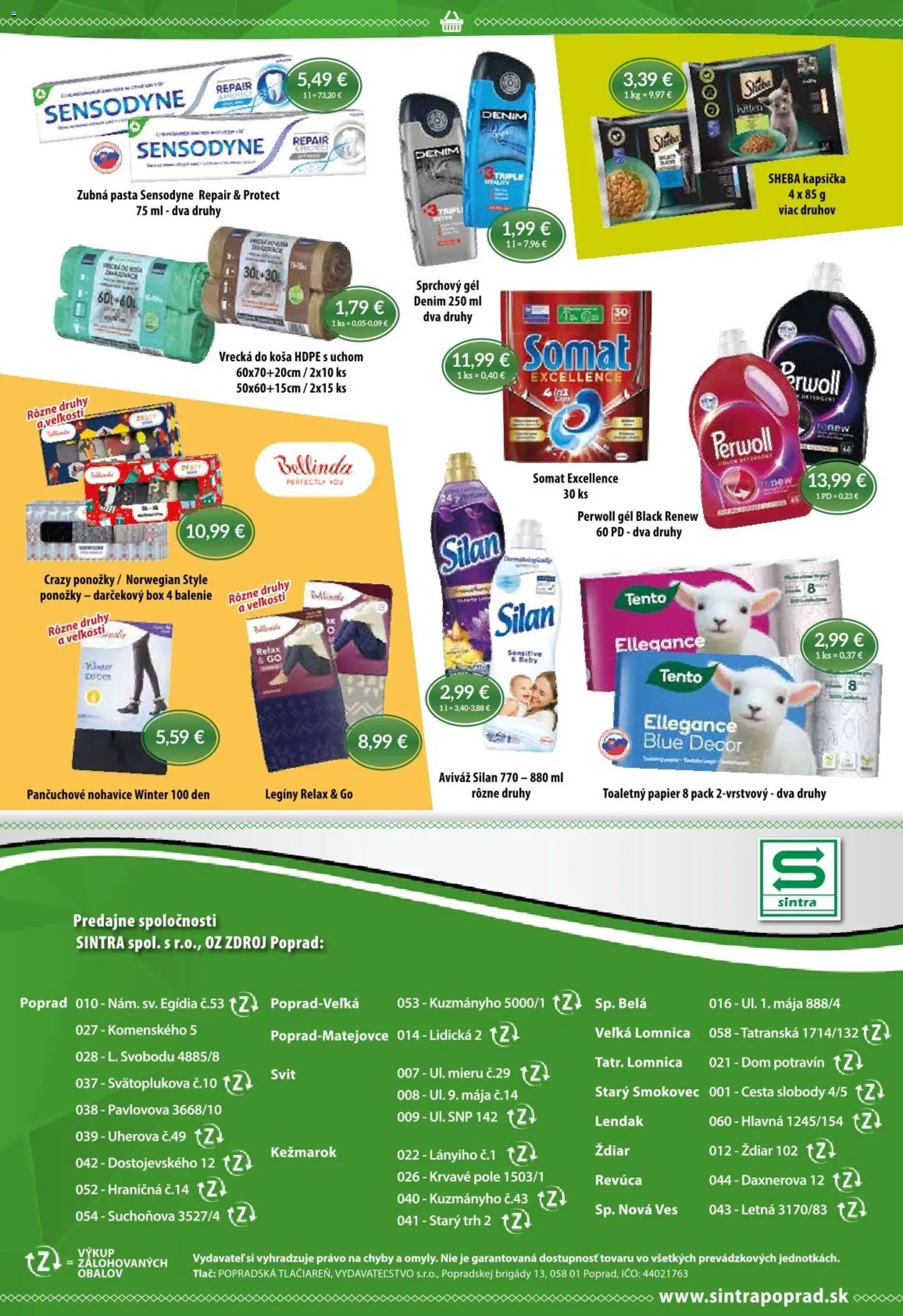 Nové Sintra akcie – leták je platný od 20.11.2025 | Strana: 10 | Produkty: Toaletný papier, Sprchový gél, Zubná pasta, Ponožky