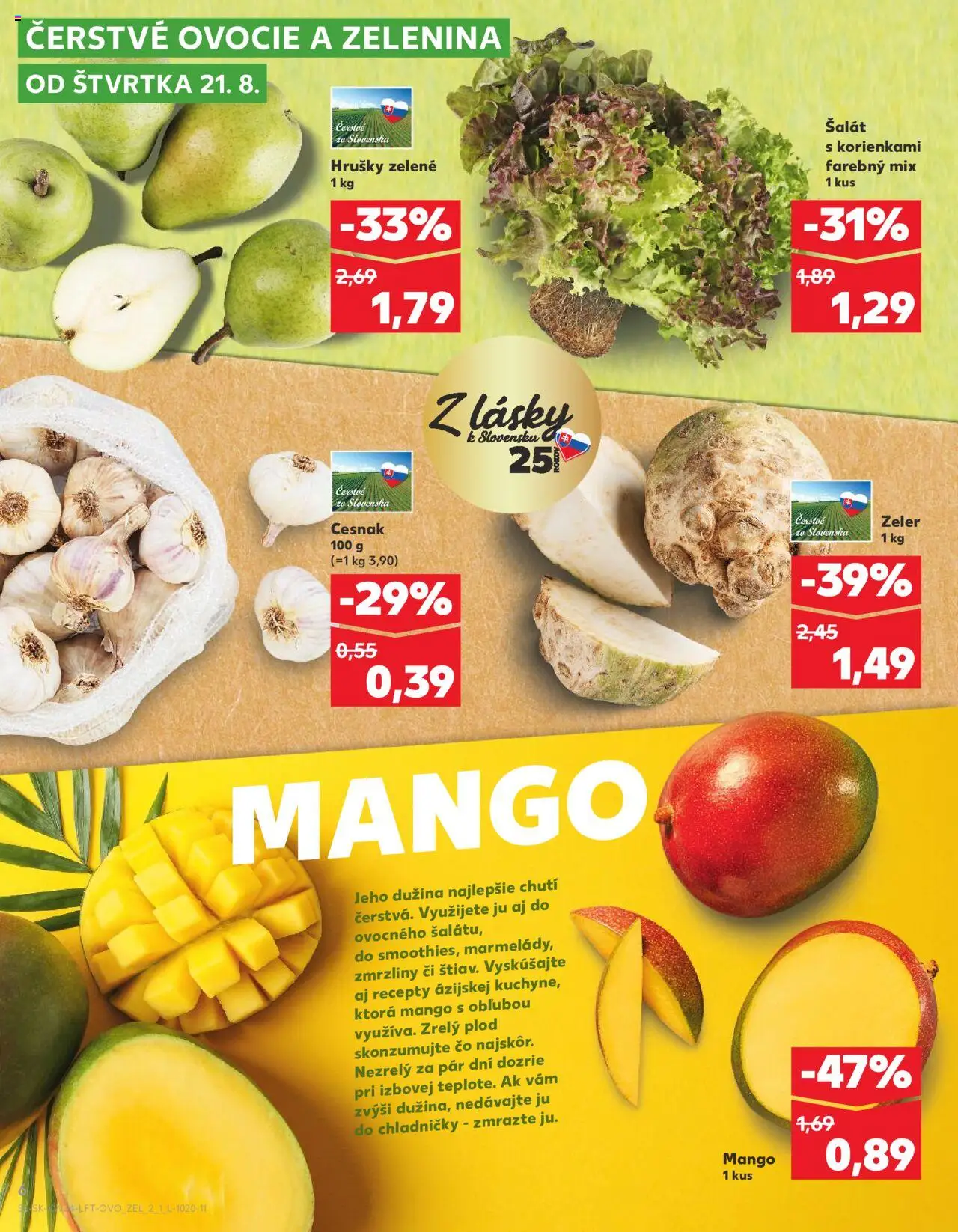 Nové Kaufland akcie – leták je platný od 21.08.2025 | Strana: 6 | Produkty: Cesnak, Šalát, Mango, Hrušky
