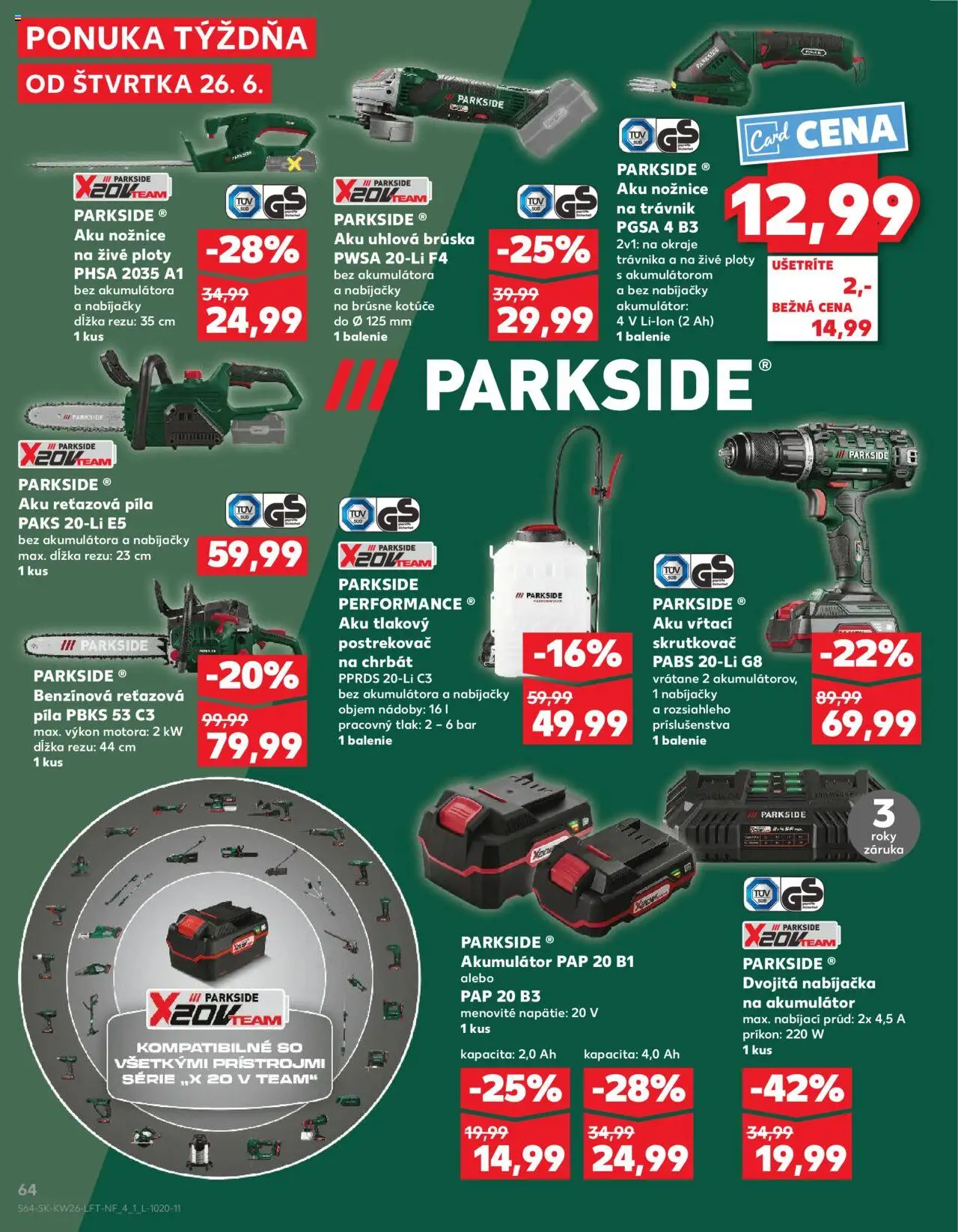 Nové Kaufland akcie – leták je platný od 26.06.2025 | Strana: 64 | Produkty: Aku reťazová píla, Reťazová píla, Skrutkovač, Píla