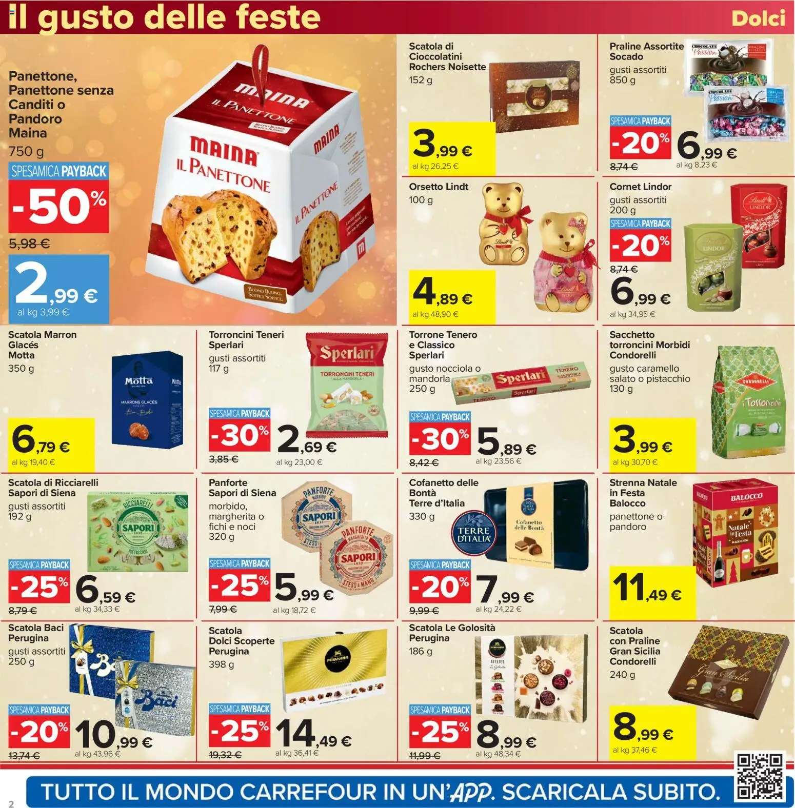 Volantino Carrefour del 16.12.2025 | Pagina: 2 | Prodotti: Pandoro, Panettone, Torroncini, Cioccolatini