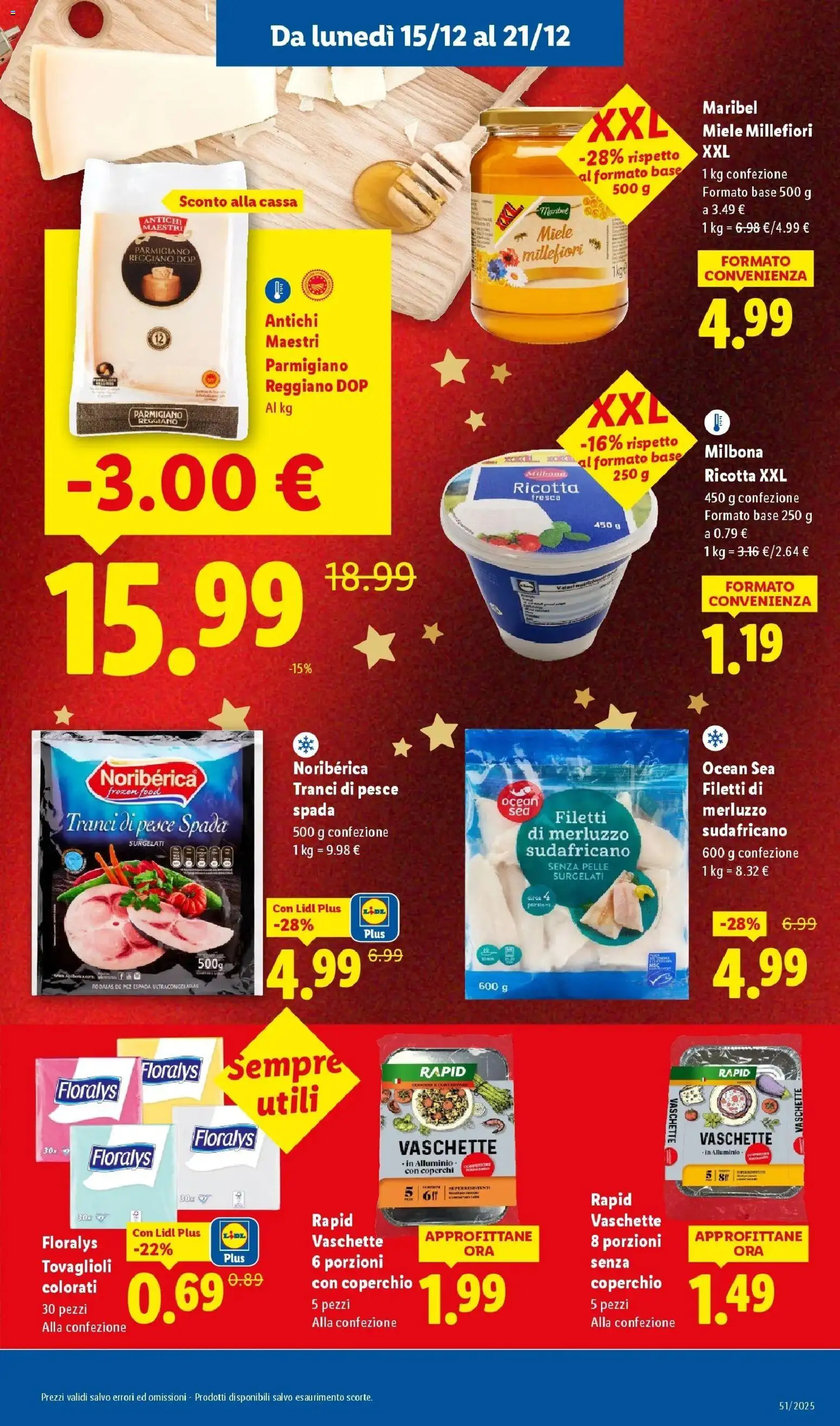 Volantino Lidl del 14.12.2025 | Pagina: 11 | Prodotti: Ricotta, Parmigiano, Pesce spada, Vaschette