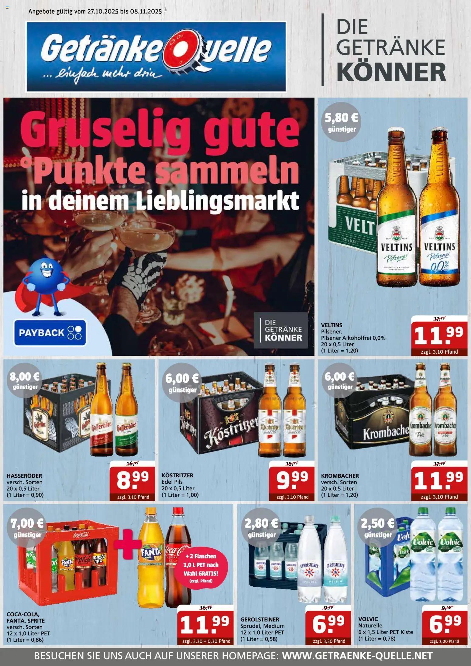 Getränke Quelle Prospekt – gültig ab 27.10.2025 | Seite: 1 | Produkte: Kostritzer, Krombacher, Hasseröder, Gerolsteiner