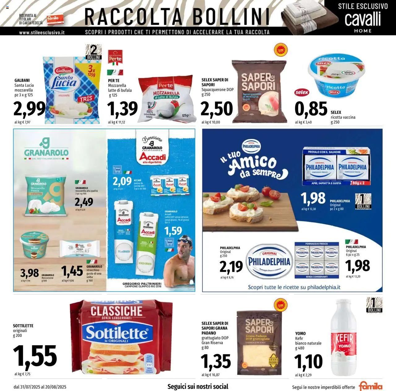 Volantino Famila del 31.07.2025 | Pagina: 5 | Prodotti: Salmone, Latte, Formaggio, Grana Padano