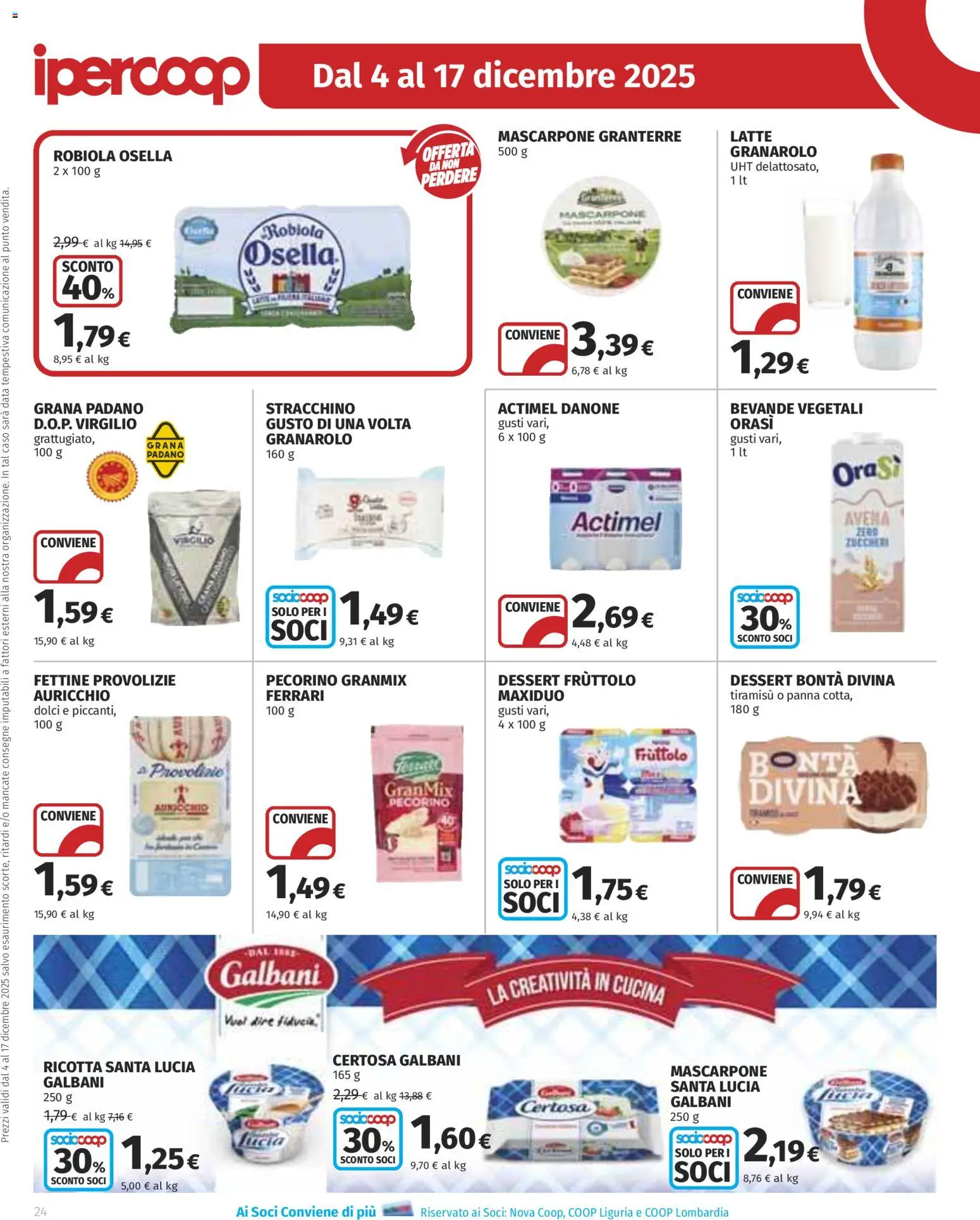 Volantino Ipercoop del 04.12.2025 | Pagina: 24 | Prodotti: Data, Stracchino, Ricotta, Pecorino