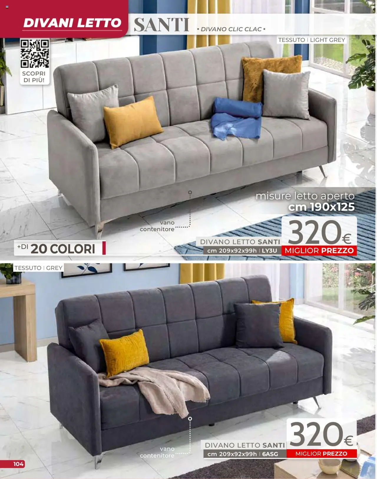 Volantino Mondo Convenienza del 09.09.2025 | Pagina: 106 | Prodotti: Divano letto, Contenitore, Letto, Divano