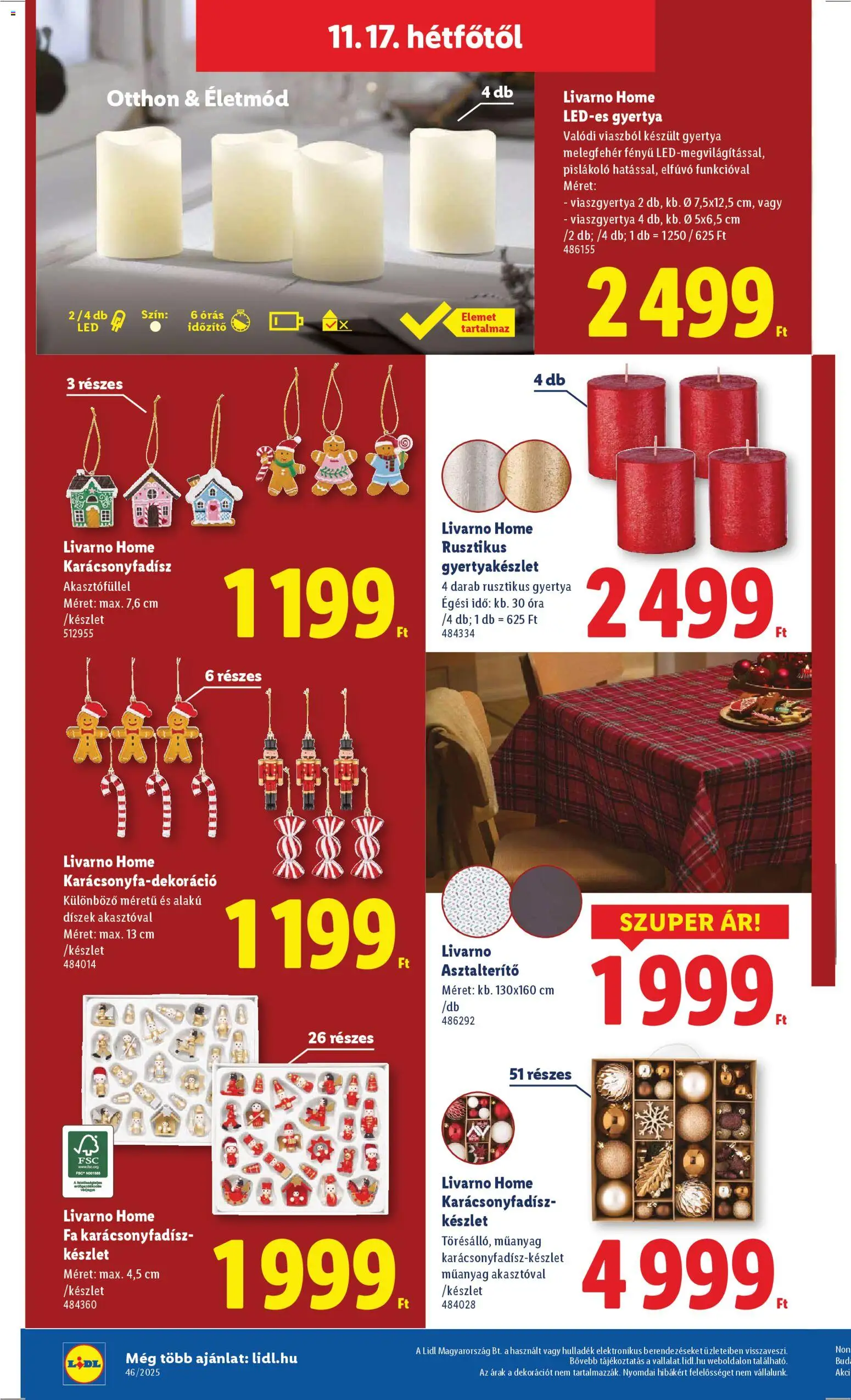Lidl akciós ujság - amely érvényes a következő dátumtól: 13.11.2025 | Oldal: 36 | Termékek: Asztalterítő, Gyertya, Karácsonyfadísz, Óra