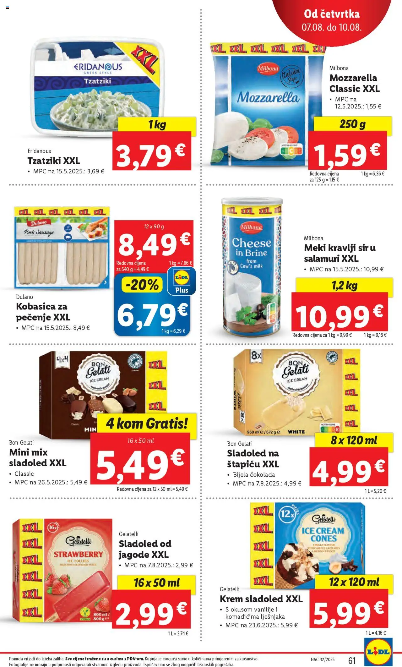 Lidl katalog | vrijedi od 04.08.2025 | Stranica: 61 | Proizvodi: Sir, Jagode, Sladoled, Kobasica