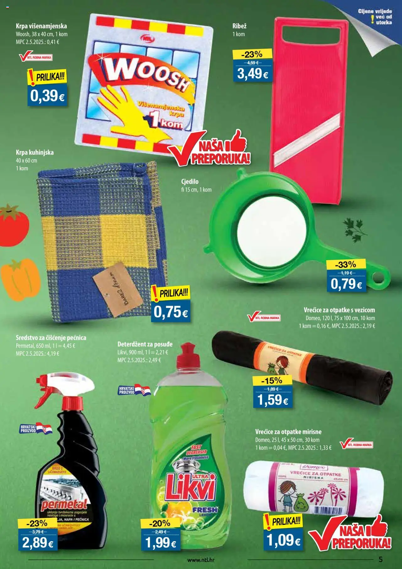 NTL katalog | vrijedi od 06.08.2025 | Stranica: 5 | Proizvodi: Ribež, Krpa, Deterdžent, Cjedilo