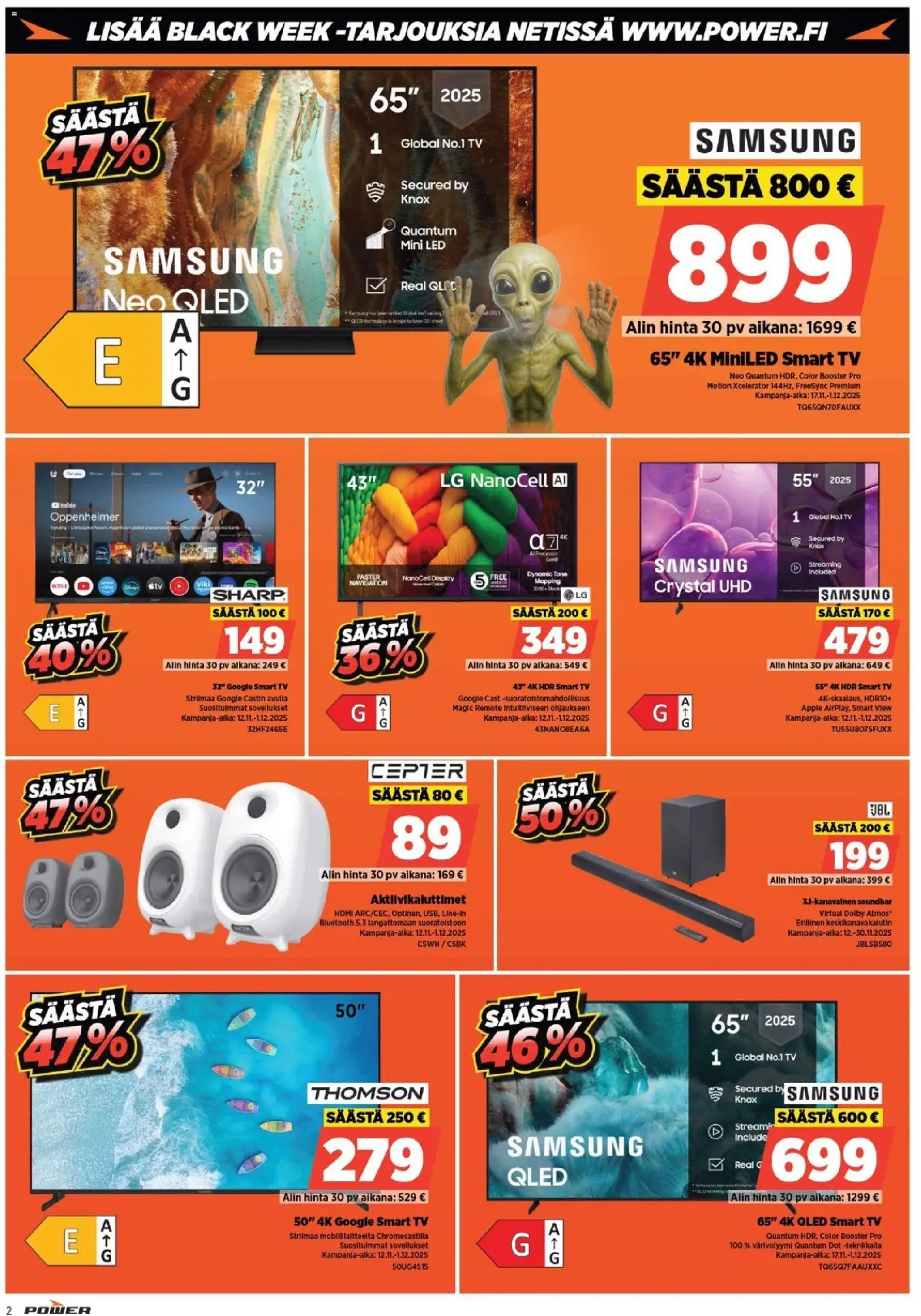 Power - Black Friday – voimassa 17.11.2025 alkaen | Sivu: 2 | Tuotteet: Soundbar, TV