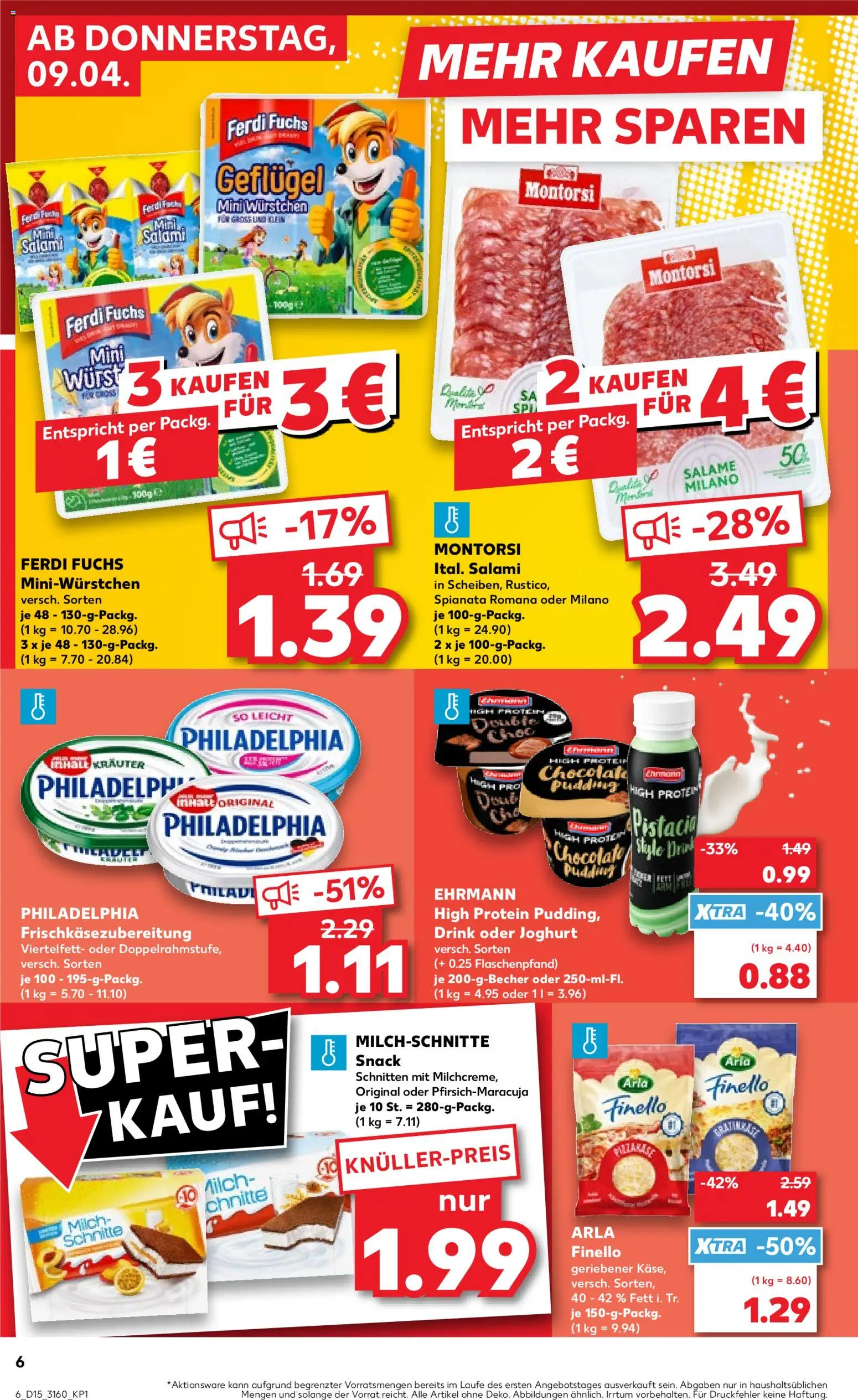 Kaufland Prospekt Frankfurt (Oder)	 – gültig ab 09.04.2026 | Seite: 6 | Produkte: Milch, Joghurt, Philadelphia, Salami