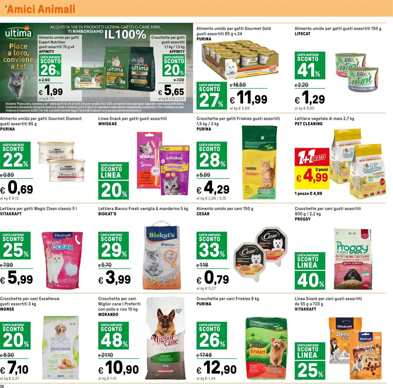 Volantino Iper del 24.04.2026 | Pagina: 26 | Prodotti: Lettiera per gatti, Ceci, Crocchette, Mais