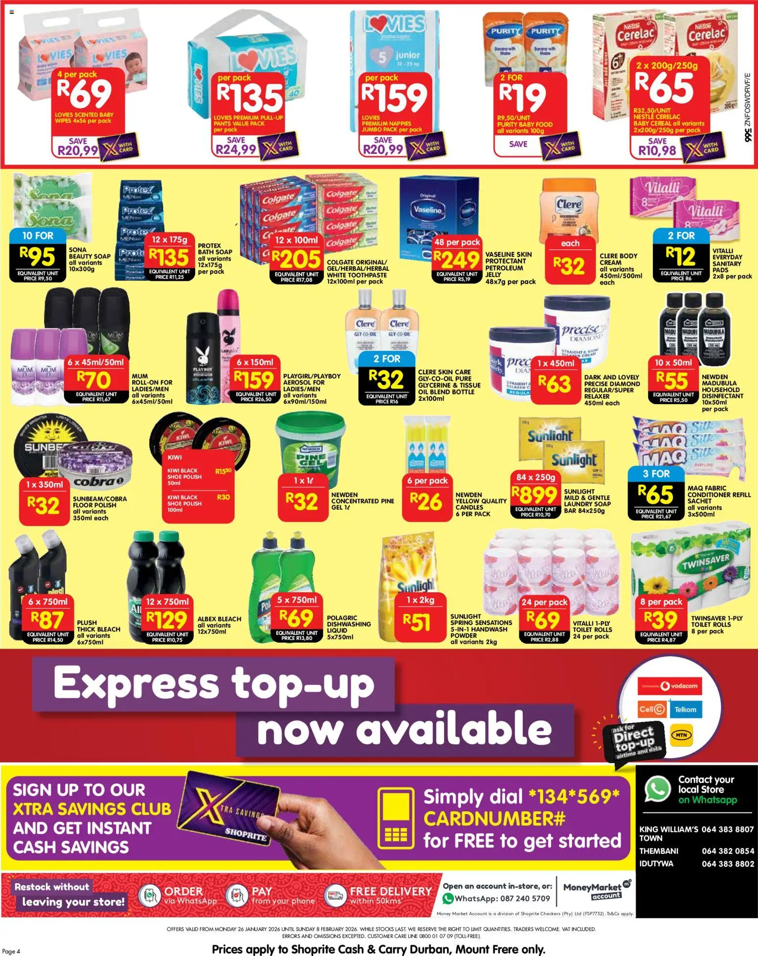 New Shoprite catalogue – valid from 26.01.2026 | Page: 4 | Products: Toilet, Bleach, Oil, Kiwi