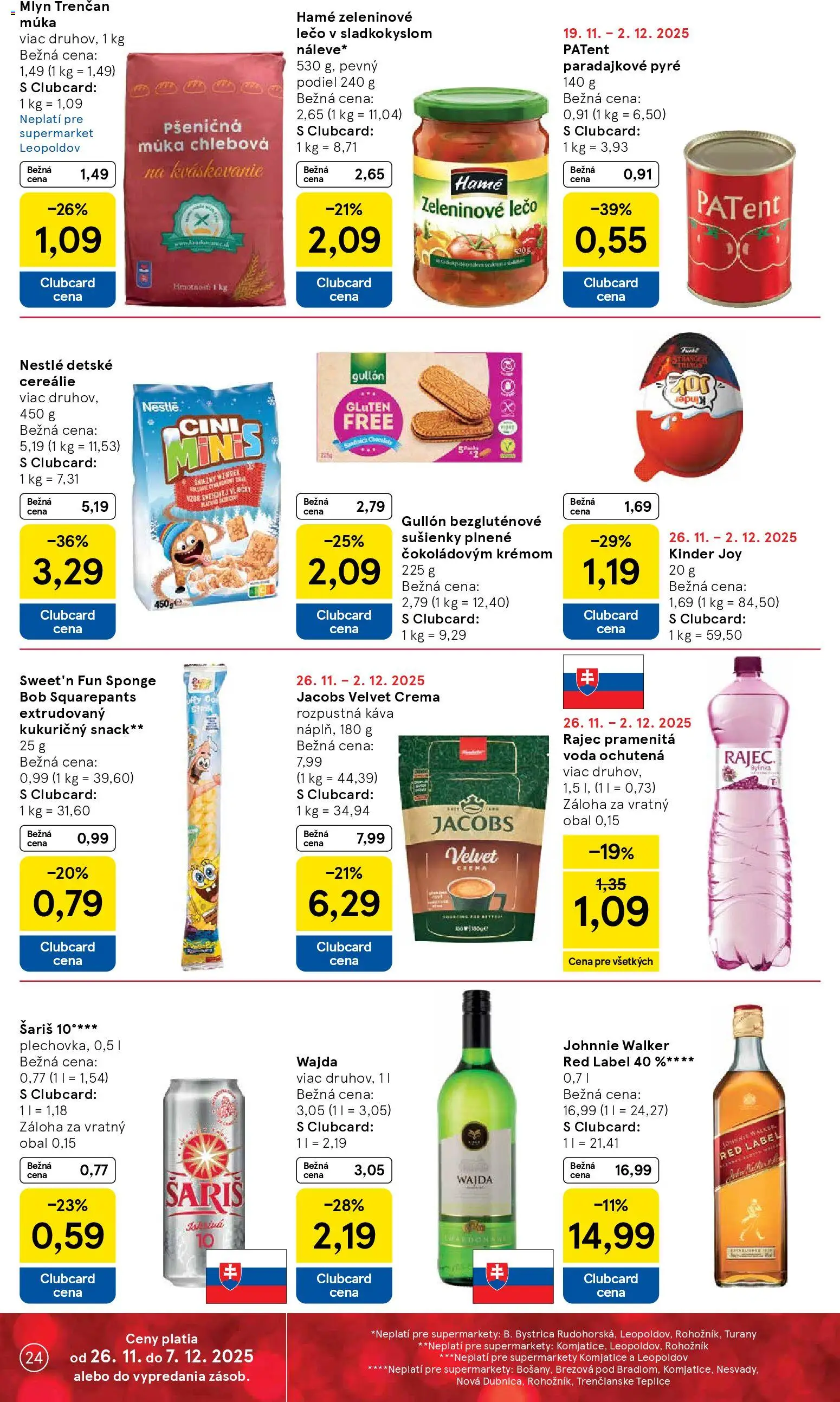 Nové Tesco akcie – leták je platný od 26.11.2025 | Strana: 24 | Produkty: Káva, Kinder, Whisky, Voda