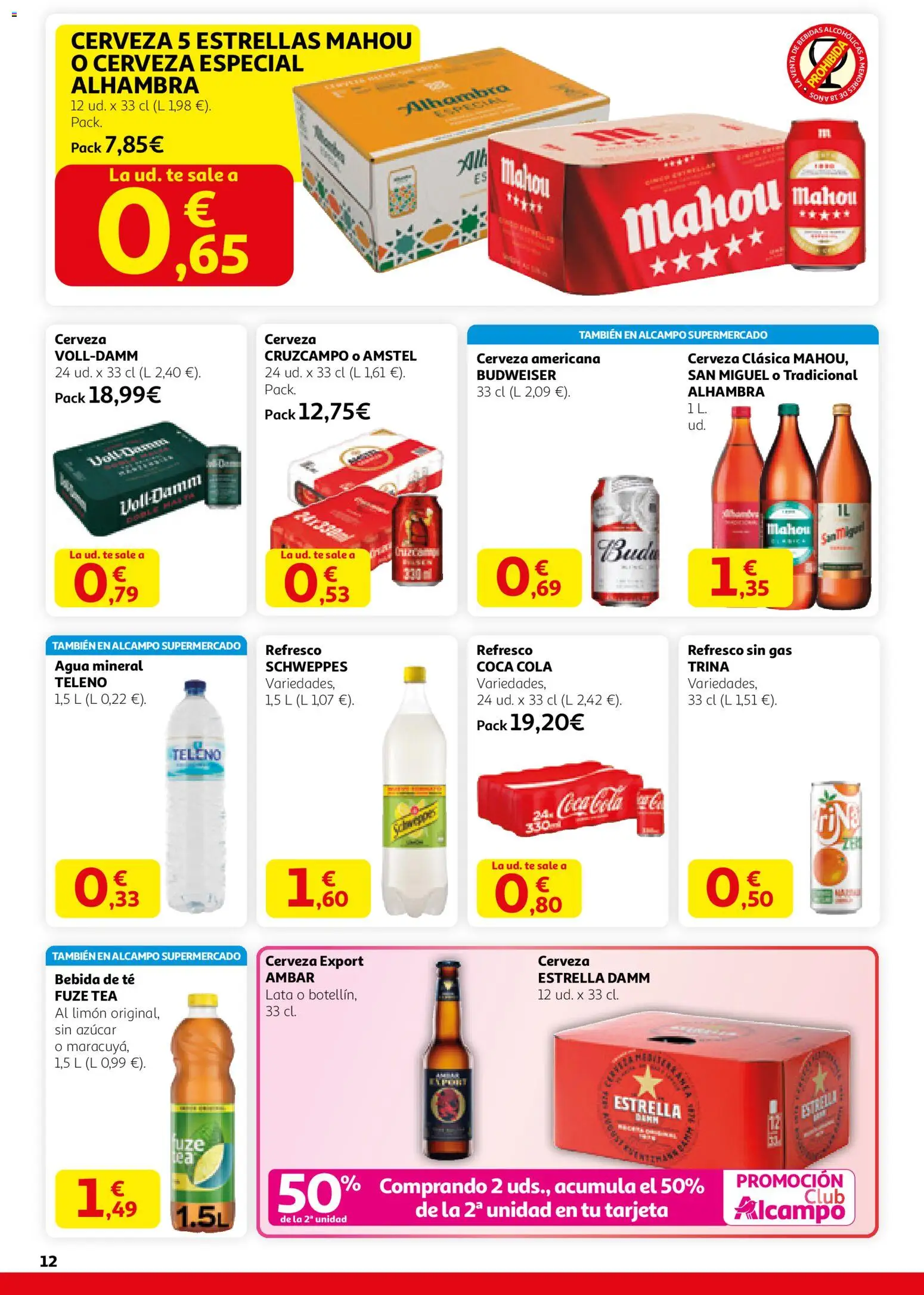 Alcampo - HP Nacional Unificado │ válido desde el 12.02.2026 | Página: 12 | Productos: Cerveza, Té, Agua mineral