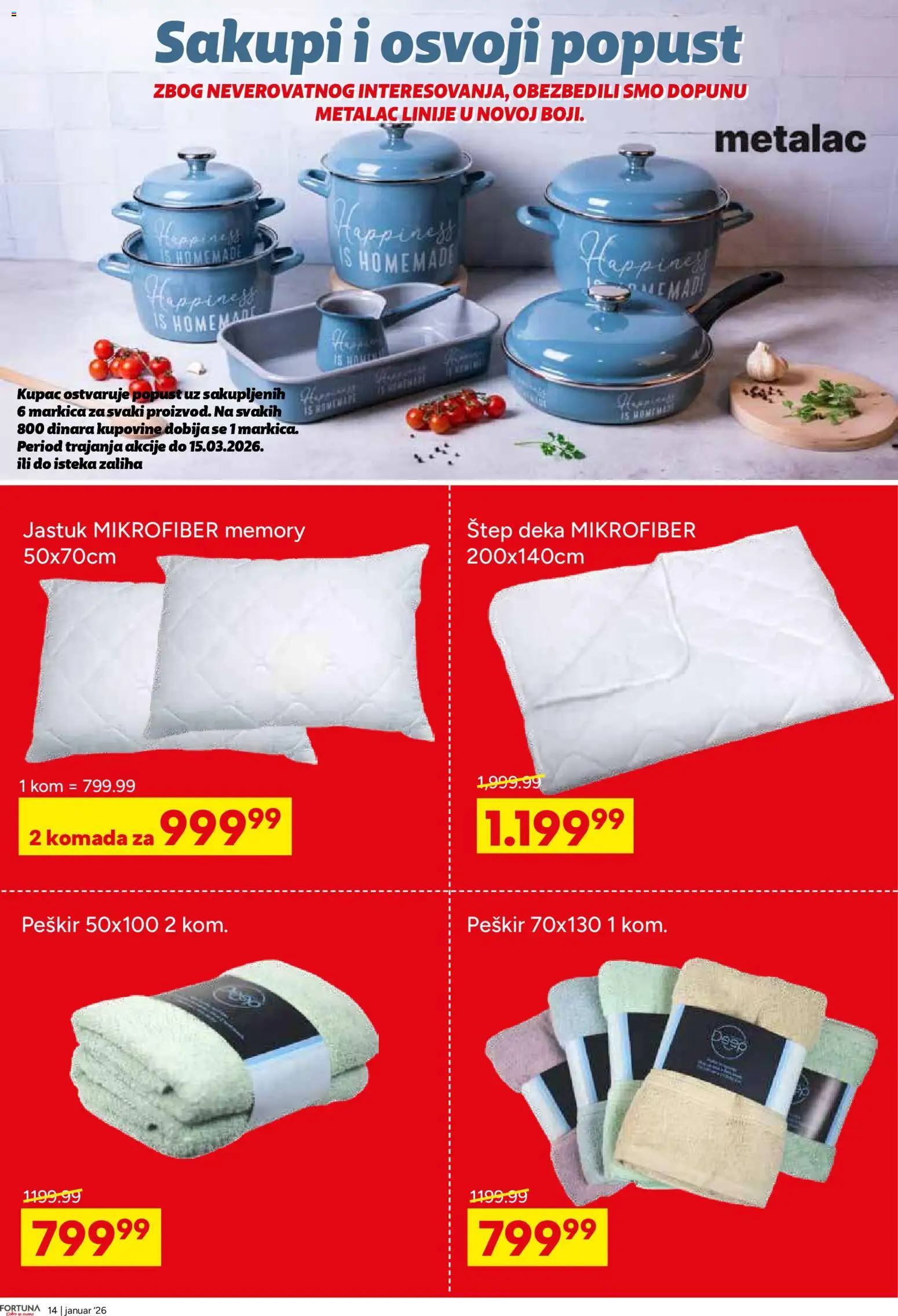 Fortuna Market katalog - važi od 14.01.2026 | Strana: 14 | Proizvode: Jastuk, Peškir