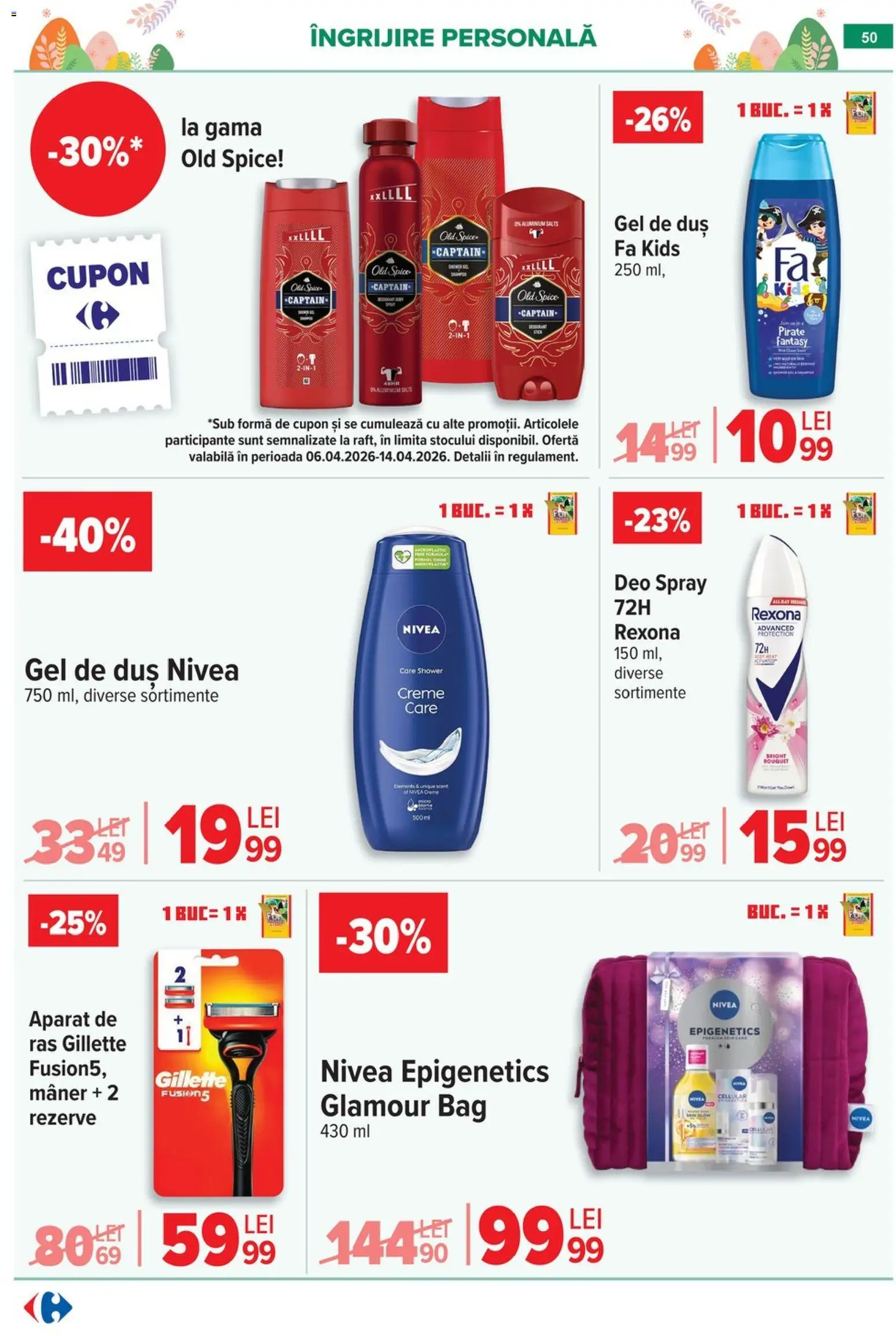 Noul catalog Carrefour – valabil de la 06.04.2026 | Pagină: 56 | Produse: Aparat De Ras, Mâner, Duș, Gel de duș