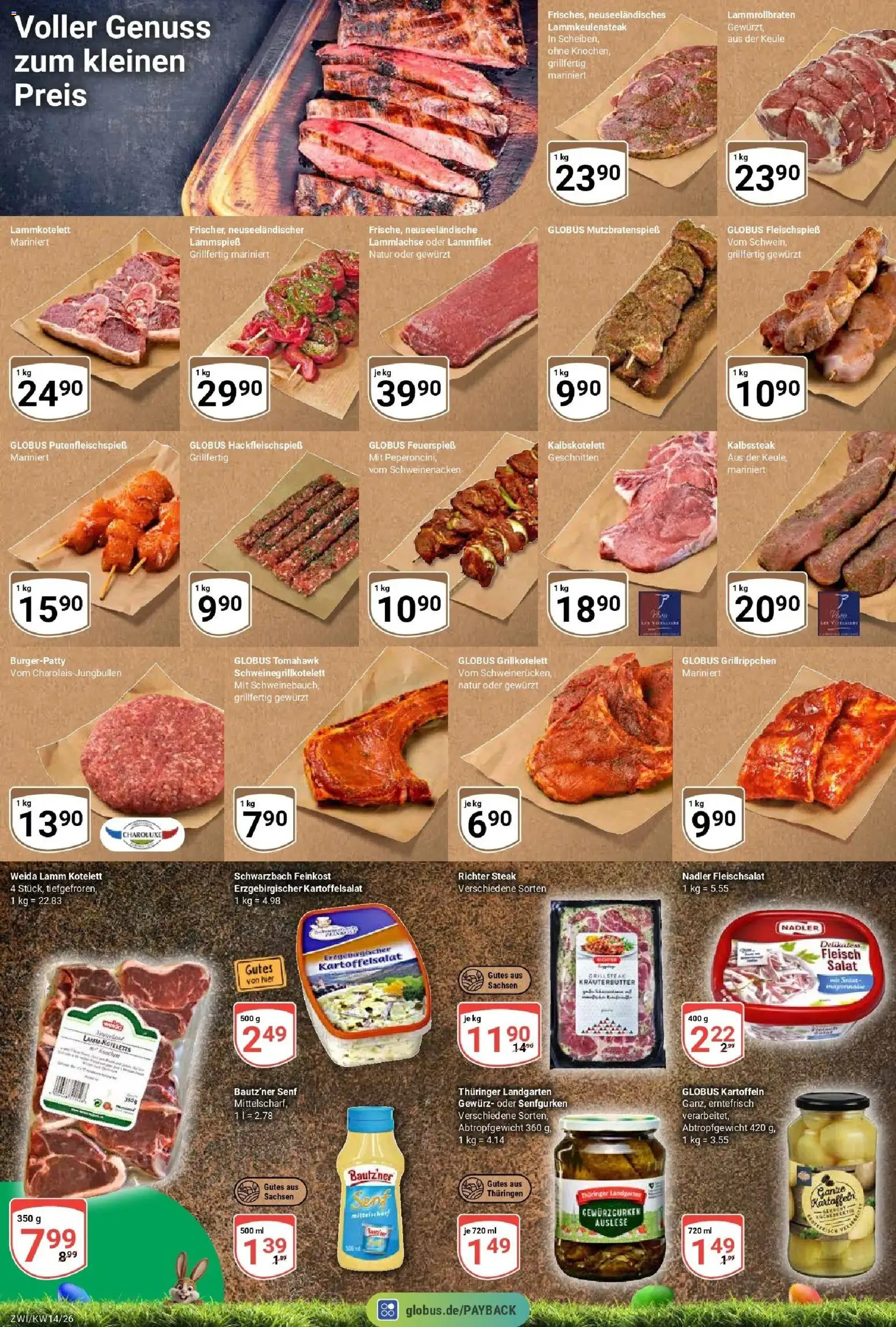 Globus prospekt Zwickau	 – gültig ab 29.03.2026 | Seite: 14 | Produkte: Schweinenacken, Kräuterbutter, Kartoffeln, Fleisch