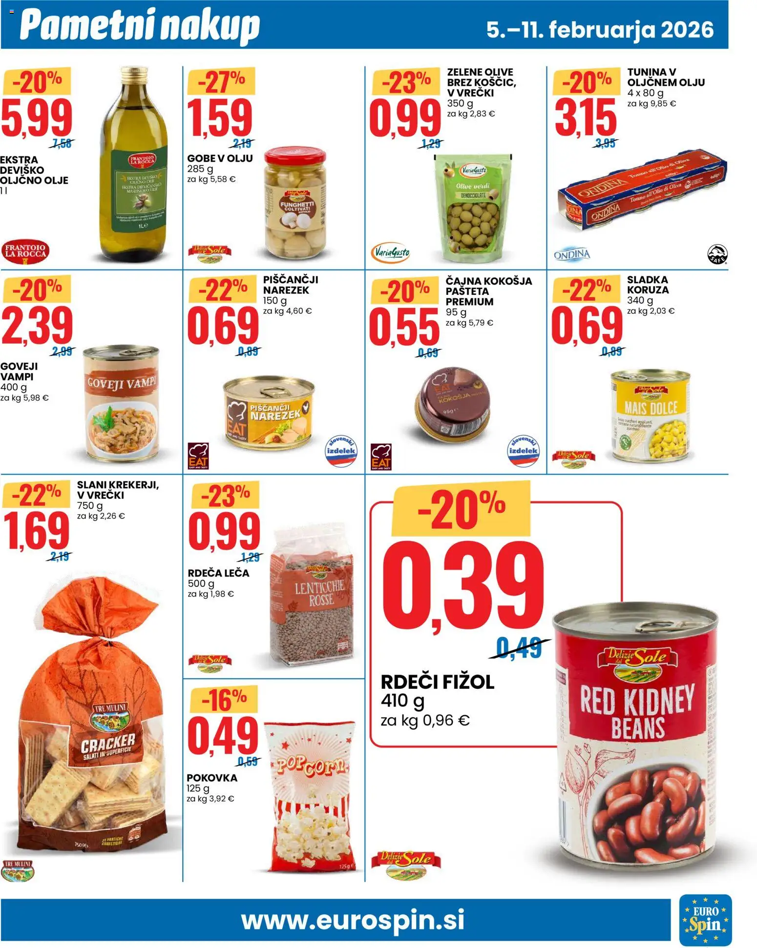 Novi Eurospin katalog ponudbe – veljaven od 05.02.2026 | Stran: 5 | Izdelki: Koruza, Pašteta, Olive, Leča