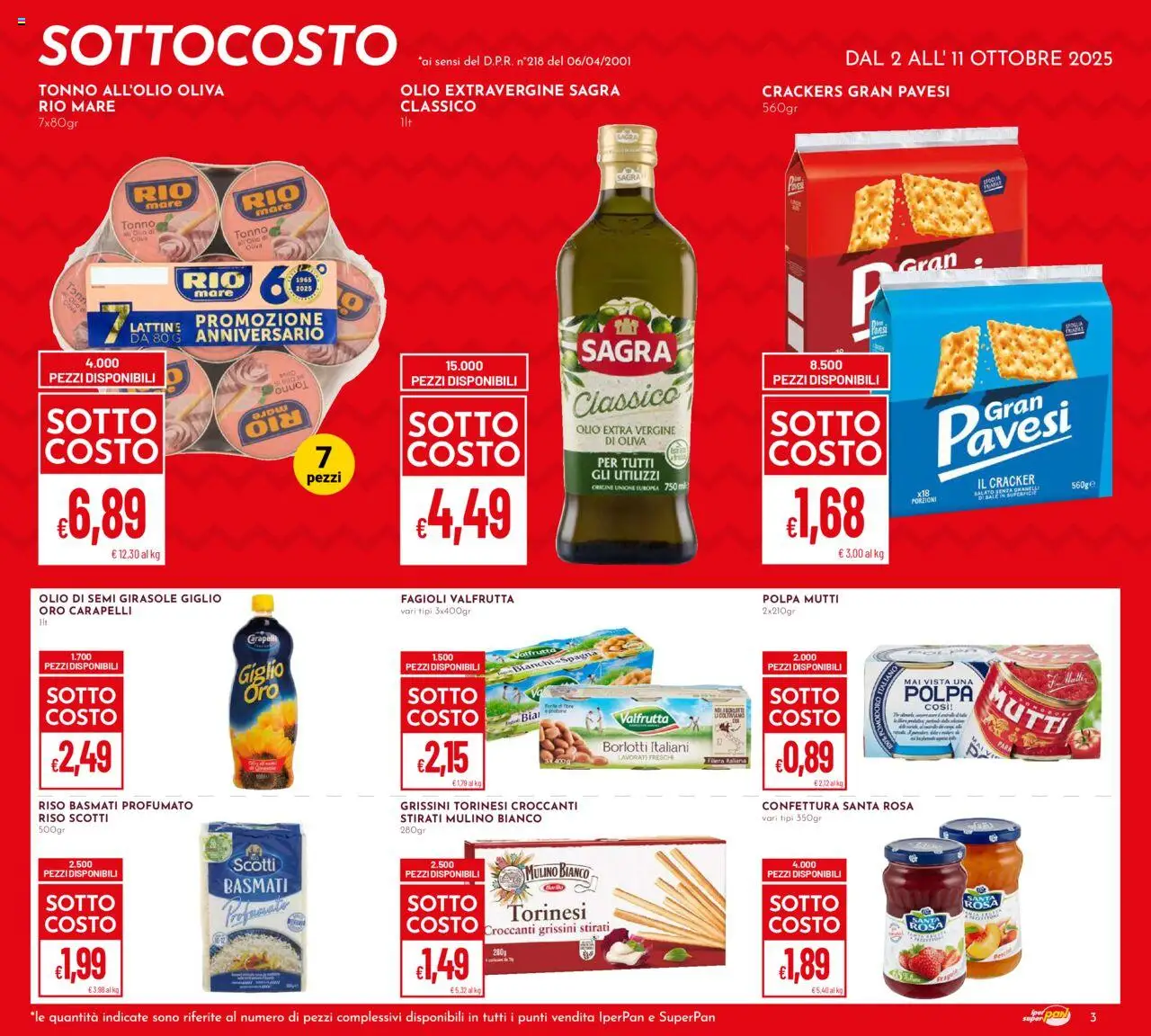 Volantino Pan del 02.10.2025 | Pagina: 3 | Prodotti: Riso Basmati, Tonno, Olio extra vergine, Mutti
