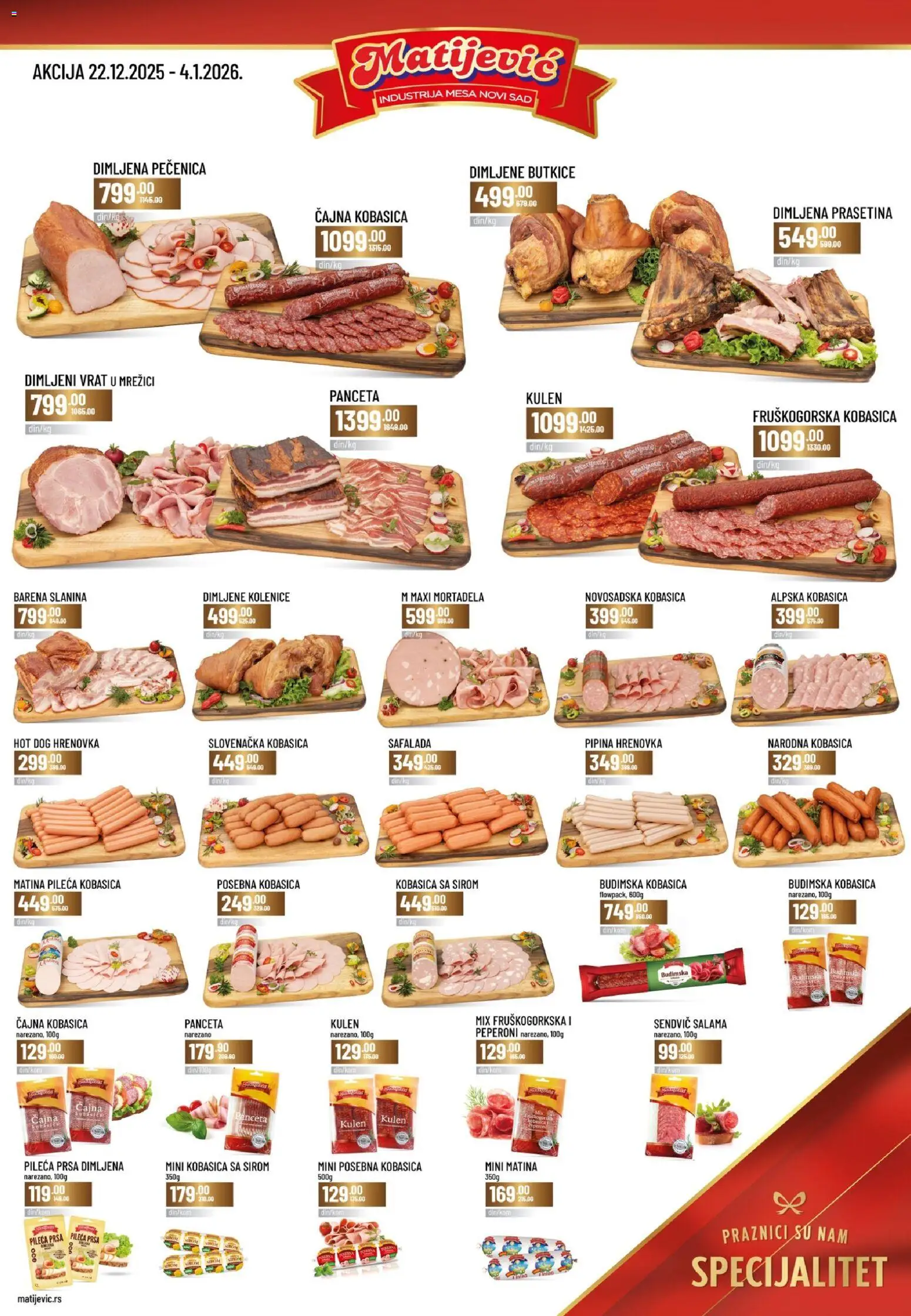 Matijevic katalog - važi od 22.12.2025 | Strana: 1 | Proizvode: Budimska kobasica, Hot dog, Kobasica, Dimljeni vrat