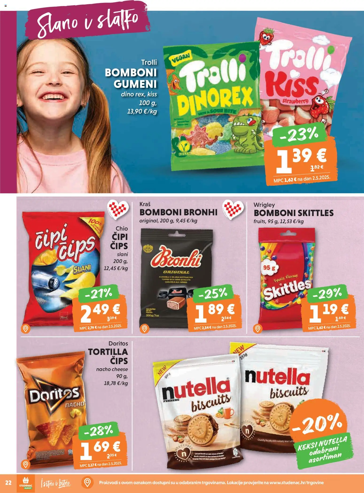 Studenac katalog | vrijedi od 28.01.2026 | Stranica: 22 | Proizvodi: Nutella, Bomboni, Čips, Keks