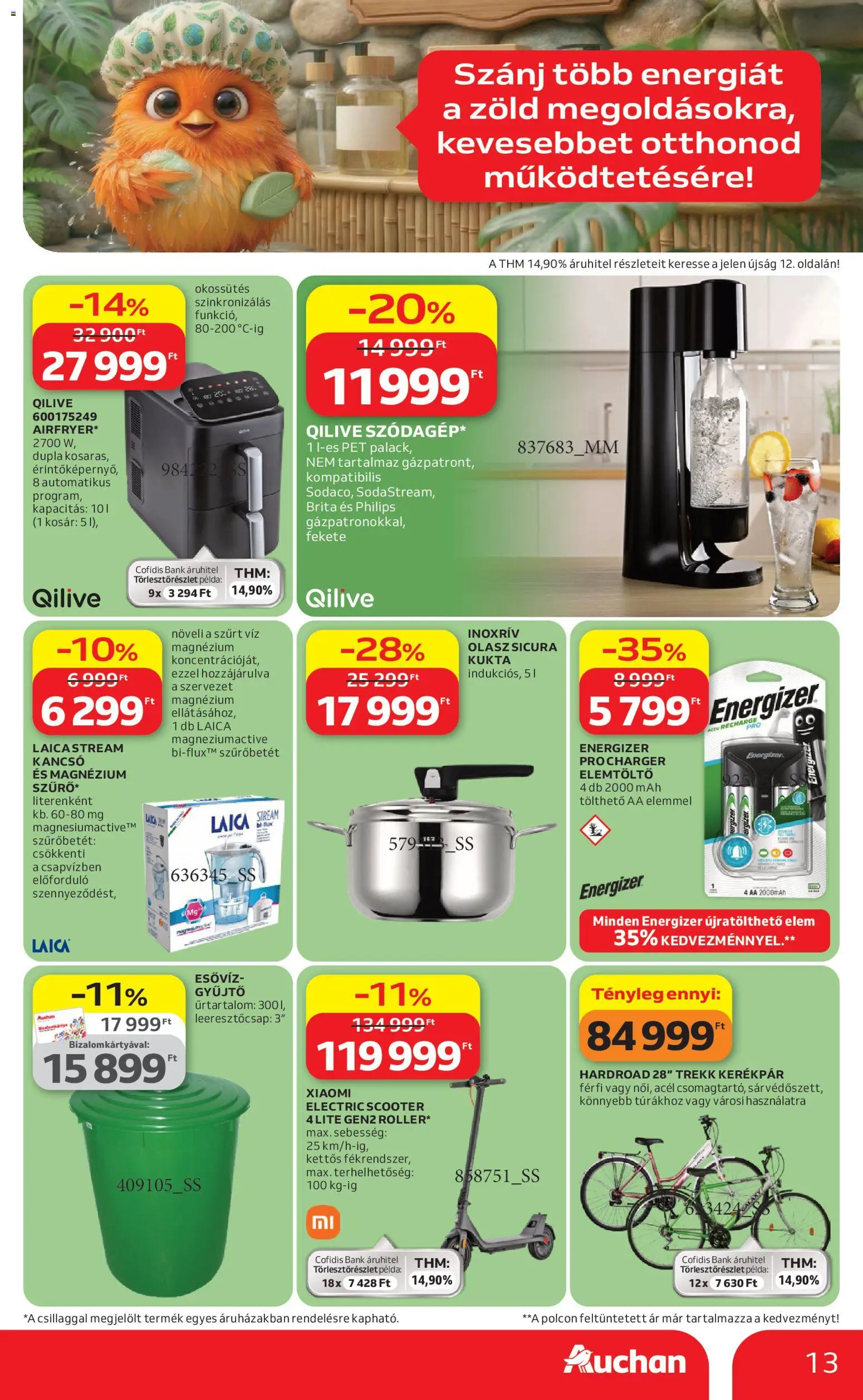 Auchan akciós ujság - amely érvényes a következő dátumtól: 23.04.2026 | Oldal: 13 | Termékek: Kancsó, Kosár, Kerékpár, Xiaomi