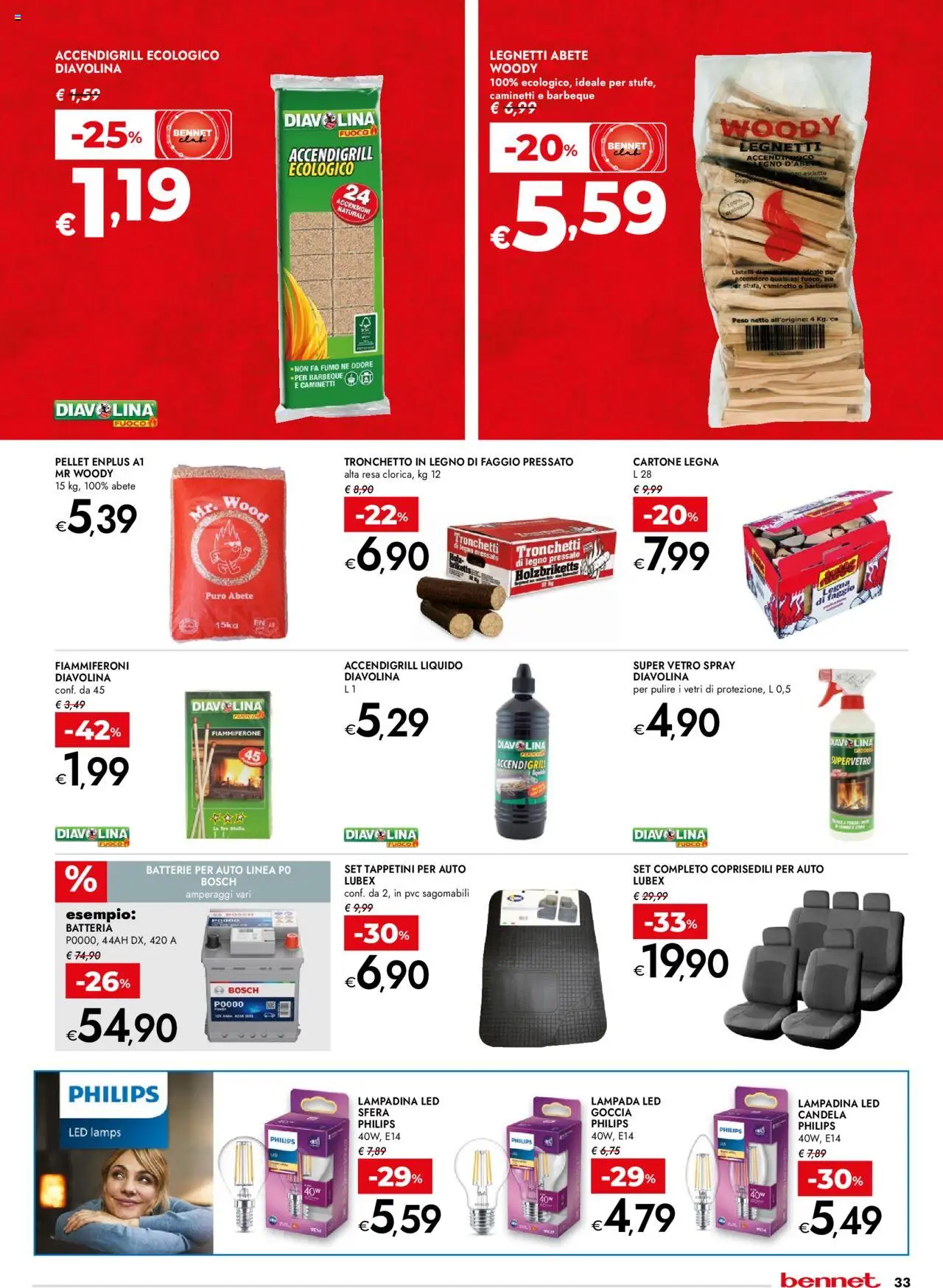 Volantino bennet del 25.09.2025 | Pagina: 33 | Prodotti: Pellet, Batteria, Candela, Batterie