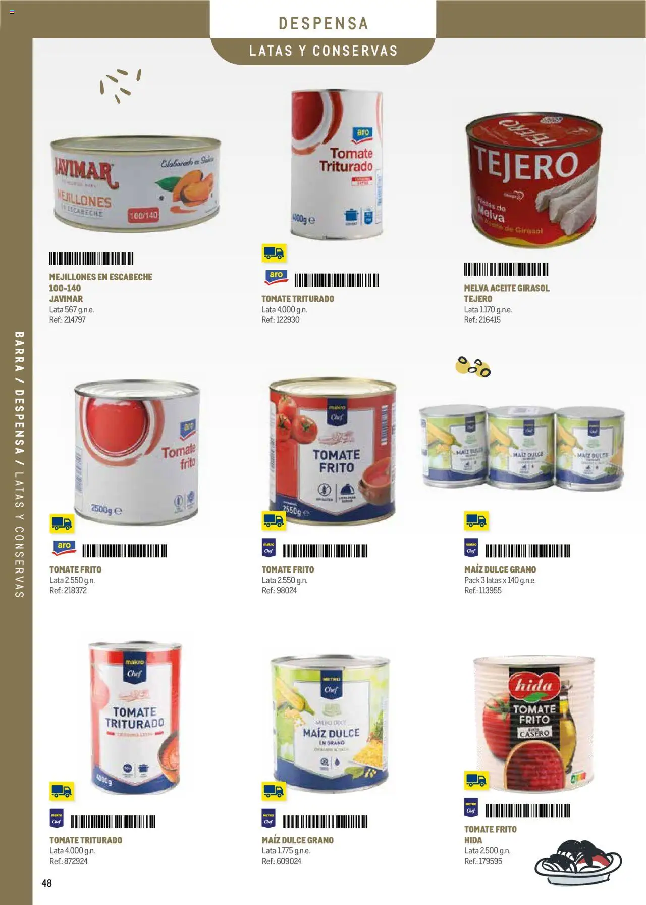 Makro - Menú y Barra Península │ válido desde el 08.09.2025 | Página: 48 | Productos: Aceite, Tomate triturado