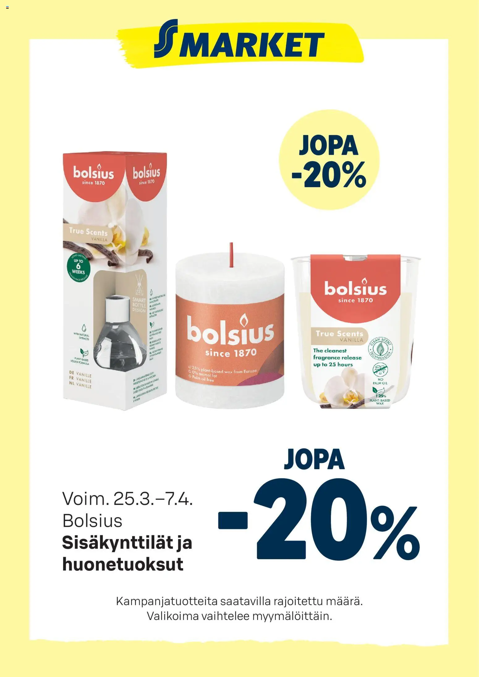 S-market tarjoukset Bolsius – voimassa 25.03.2026 alkaen | Sivu: 1